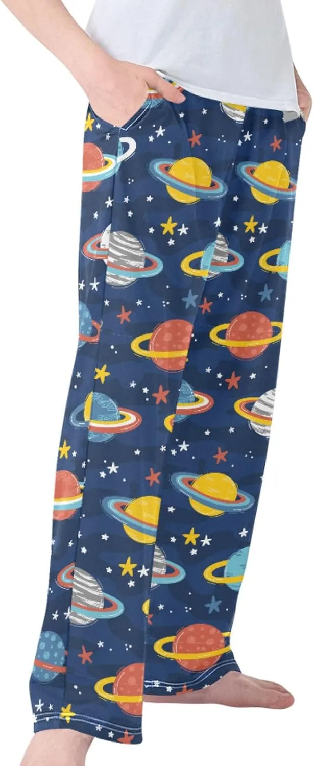Pigsaly Boys' Pants Space Planets Stars Long Bottoms Colorful Galaxy Jogger Pants Elastic Waist Trousers with Pockets S