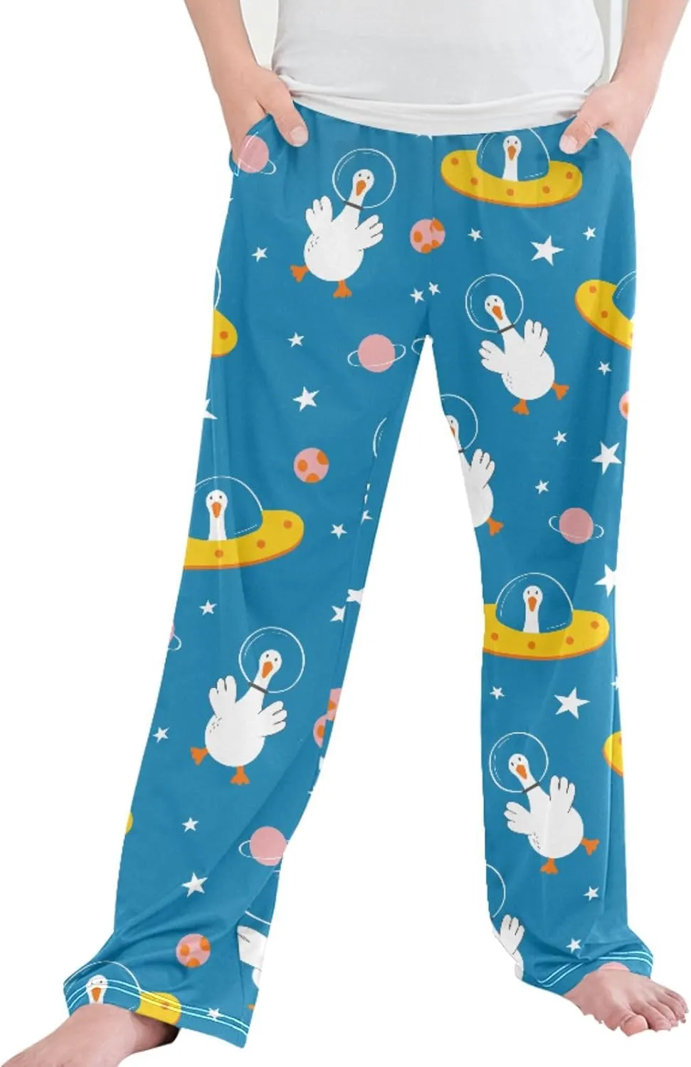Pigsaly Boys' Pants Spring Cute Goose Planet Long Bottoms Cartoon Stars Jogger Pants Elastic Waist Trousers with Pockets S