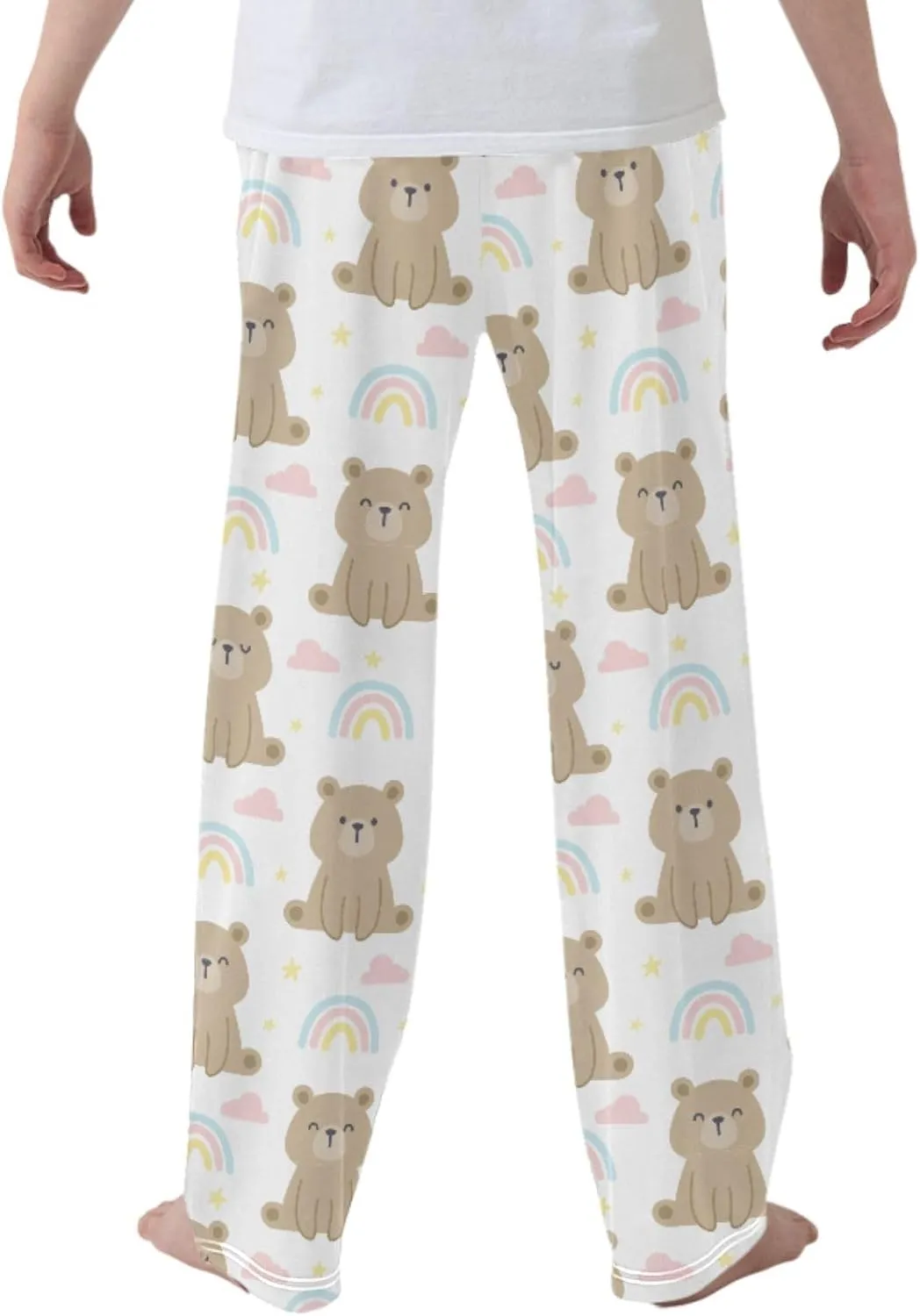 Pigsaly Boys' Pants Teddy Bear Rainbow Long Bottoms Gold Stars Jogger Pants Elastic Waist Trousers with Pockets S