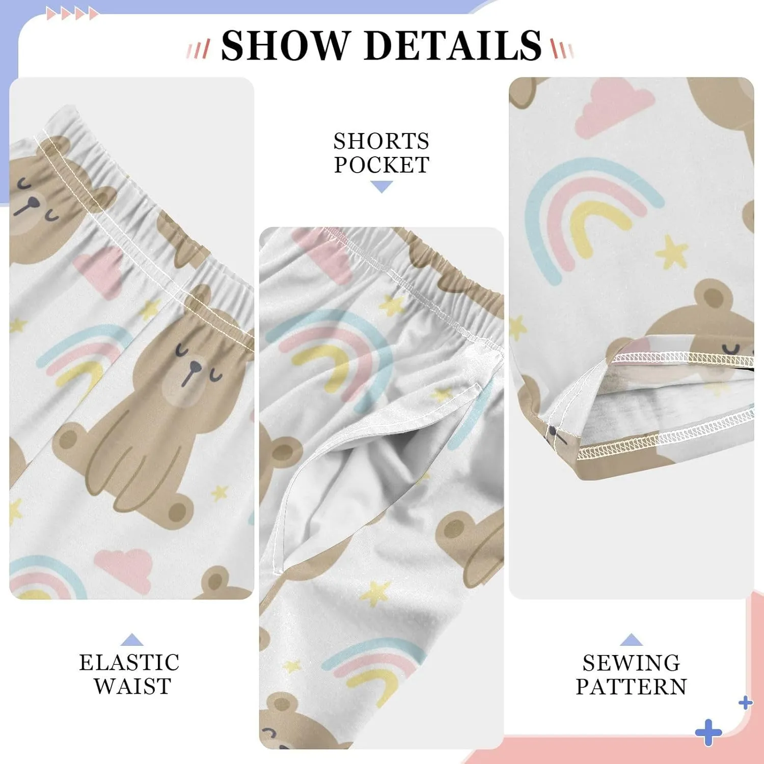 Pigsaly Boys' Pants Teddy Bear Rainbow Long Bottoms Gold Stars Jogger Pants Elastic Waist Trousers with Pockets S