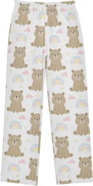 Pigsaly Boys' Pants Teddy Bear Rainbow Long Bottoms Gold Stars Jogger Pants Elastic Waist Trousers with Pockets S