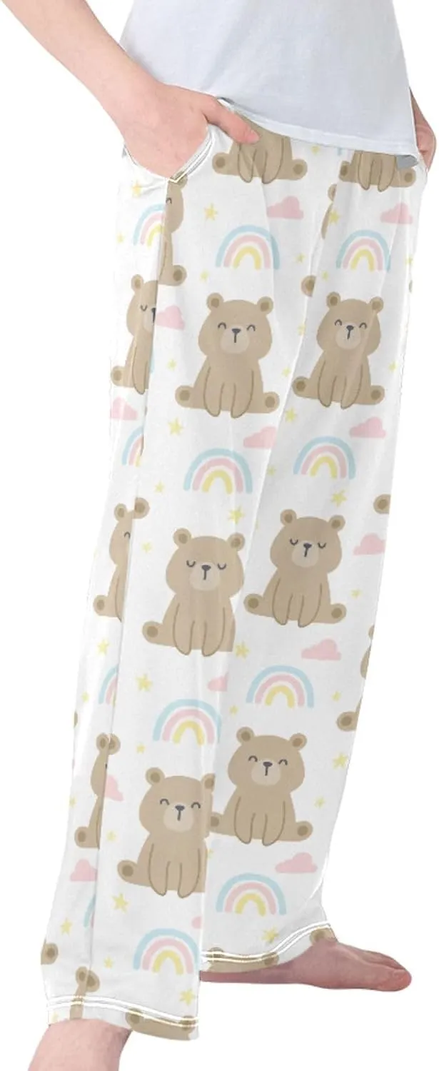 Pigsaly Boys' Pants Teddy Bear Rainbow Long Bottoms Gold Stars Jogger Pants Elastic Waist Trousers with Pockets S