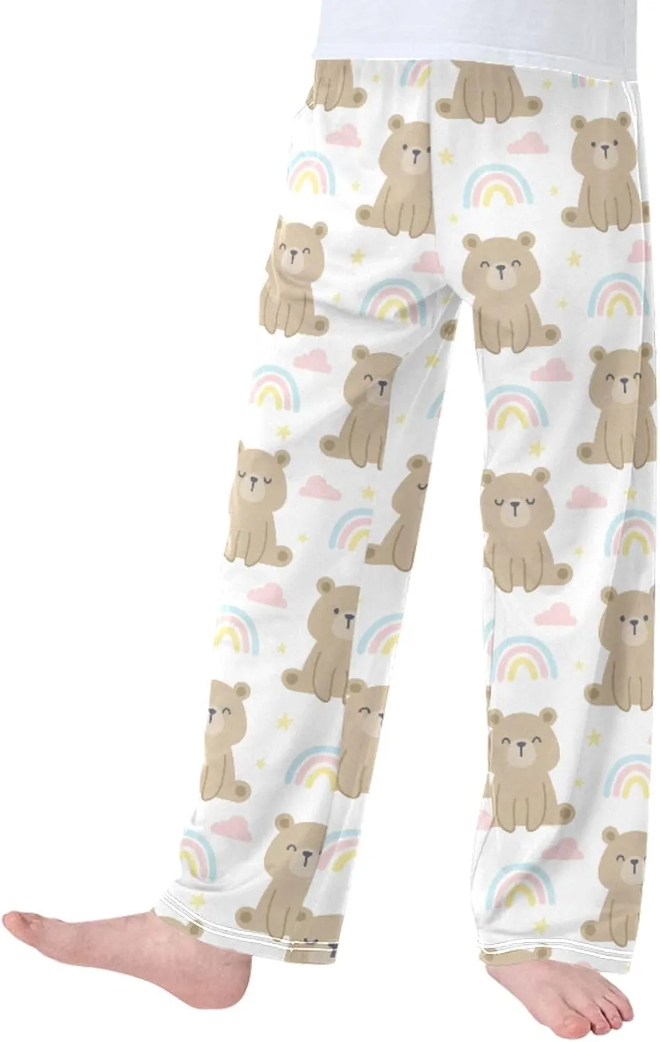 Pigsaly Boys' Pants Teddy Bear Rainbow Long Bottoms Gold Stars Jogger Pants Elastic Waist Trousers with Pockets S