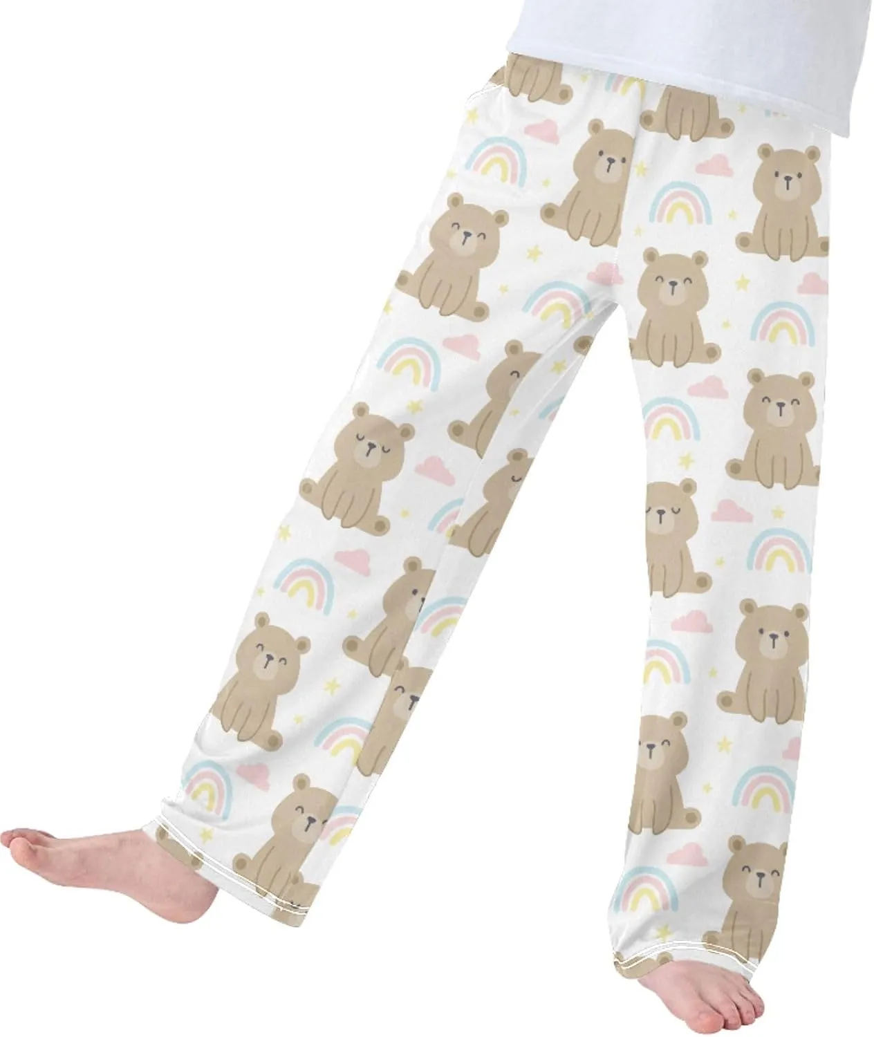 Pigsaly Boys' Pants Teddy Bear Rainbow Long Bottoms Gold Stars Jogger Pants Elastic Waist Trousers with Pockets S