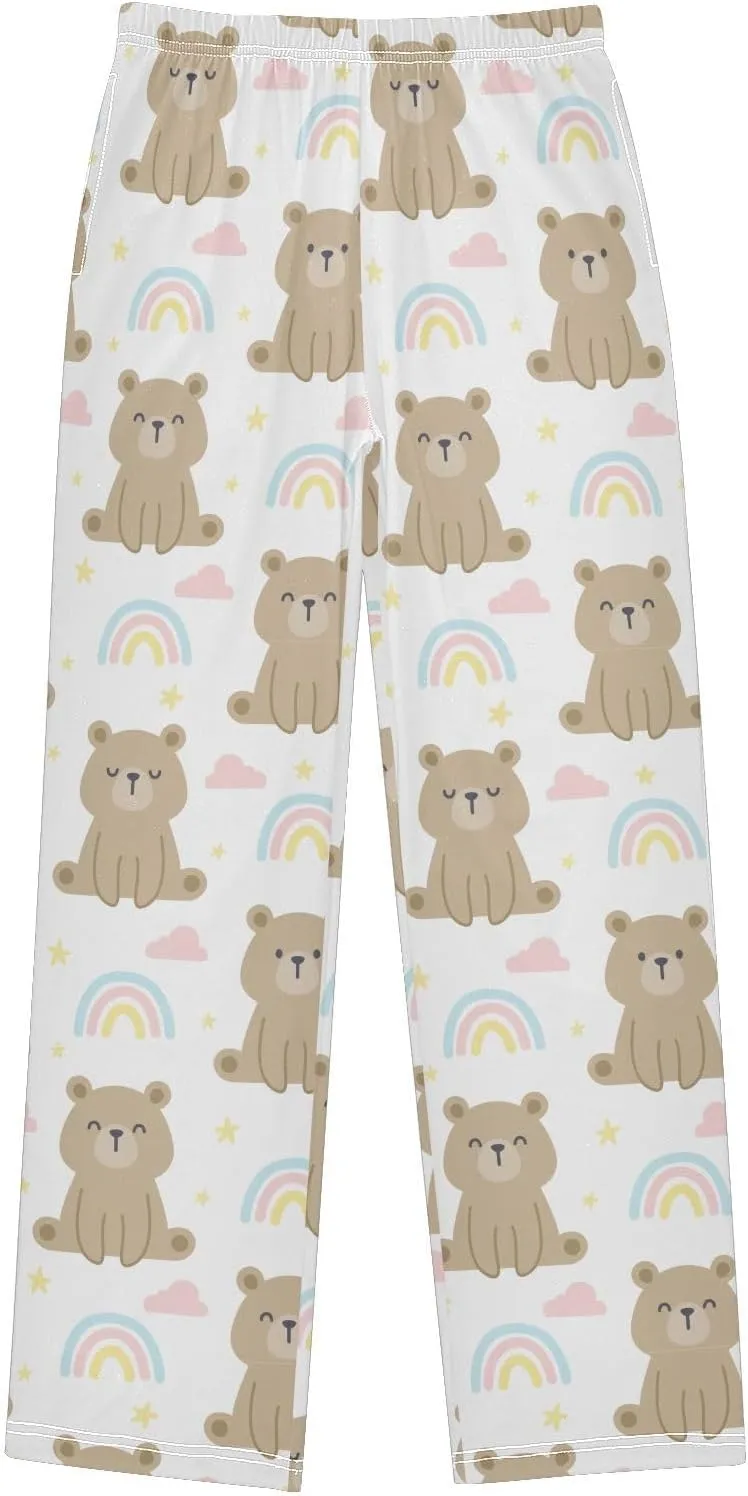 Pigsaly Boys' Pants Teddy Bear Rainbow Long Bottoms Gold Stars Jogger Pants Elastic Waist Trousers with Pockets S