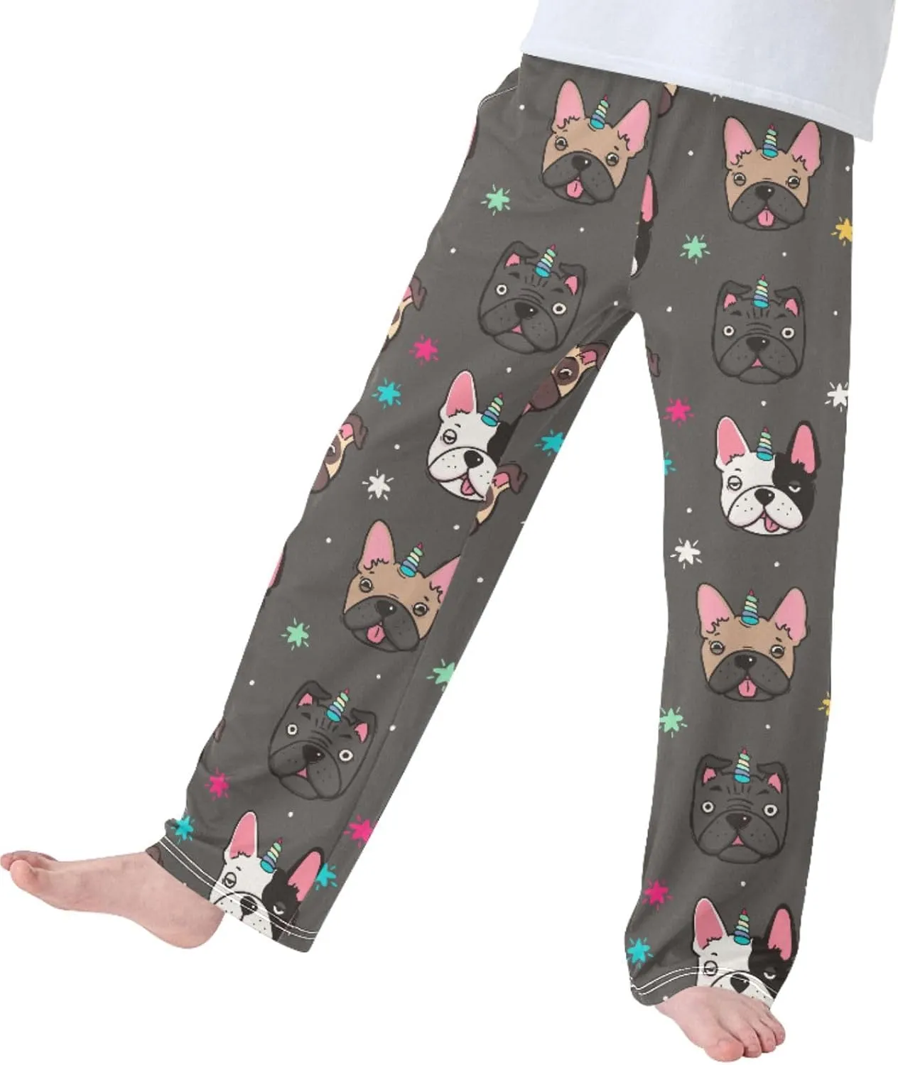 Pigsaly Boys' Pants Unicorn Rainbow Dog Long Bottoms Cute Golden Stars Jogger Pants Elastic Waist Trousers With Pockets S