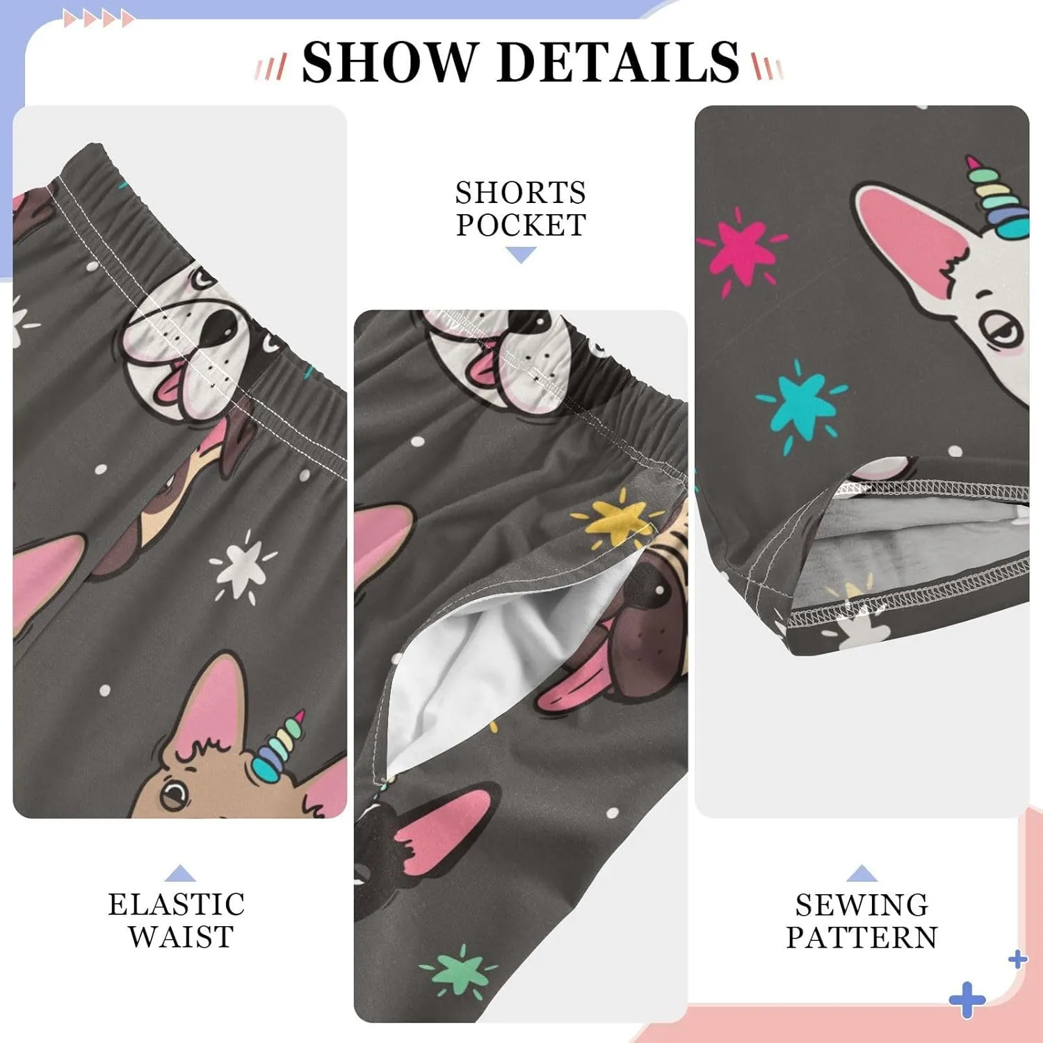 Pigsaly Boys' Pants Unicorn Rainbow Dog Long Bottoms Cute Golden Stars Jogger Pants Elastic Waist Trousers With Pockets S