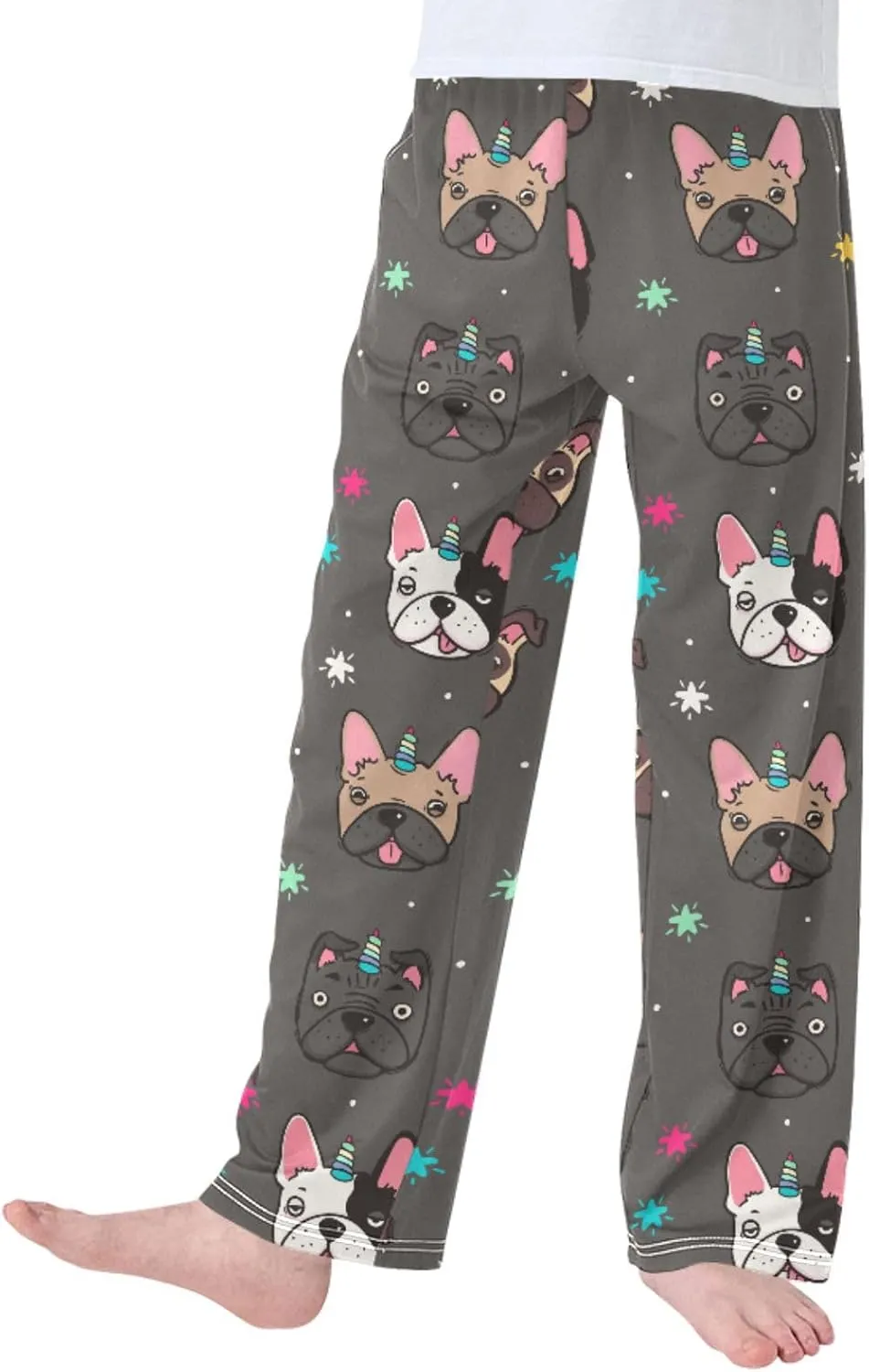 Pigsaly Boys' Pants Unicorn Rainbow Dog Long Bottoms Cute Golden Stars Jogger Pants Elastic Waist Trousers With Pockets S