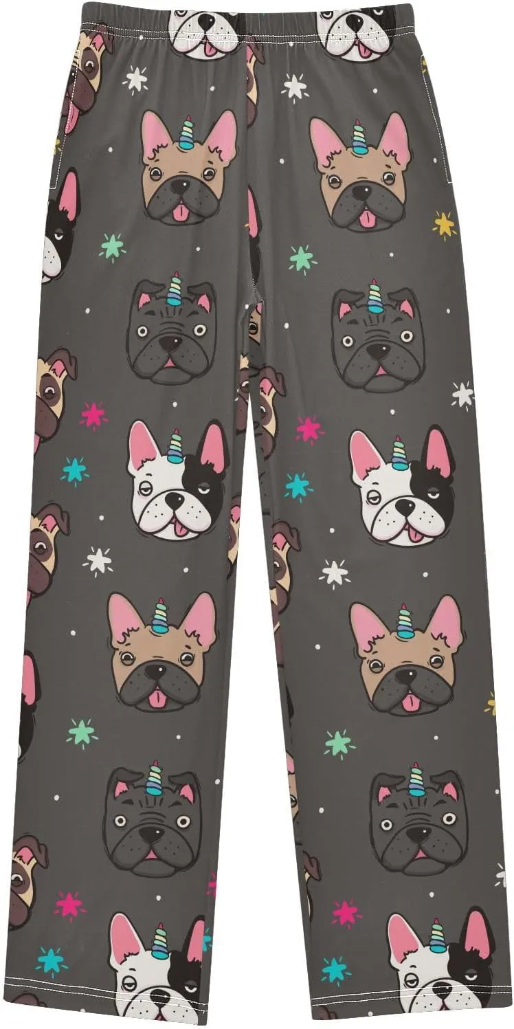 Pigsaly Boys' Pants Unicorn Rainbow Dog Long Bottoms Cute Golden Stars Jogger Pants Elastic Waist Trousers With Pockets S