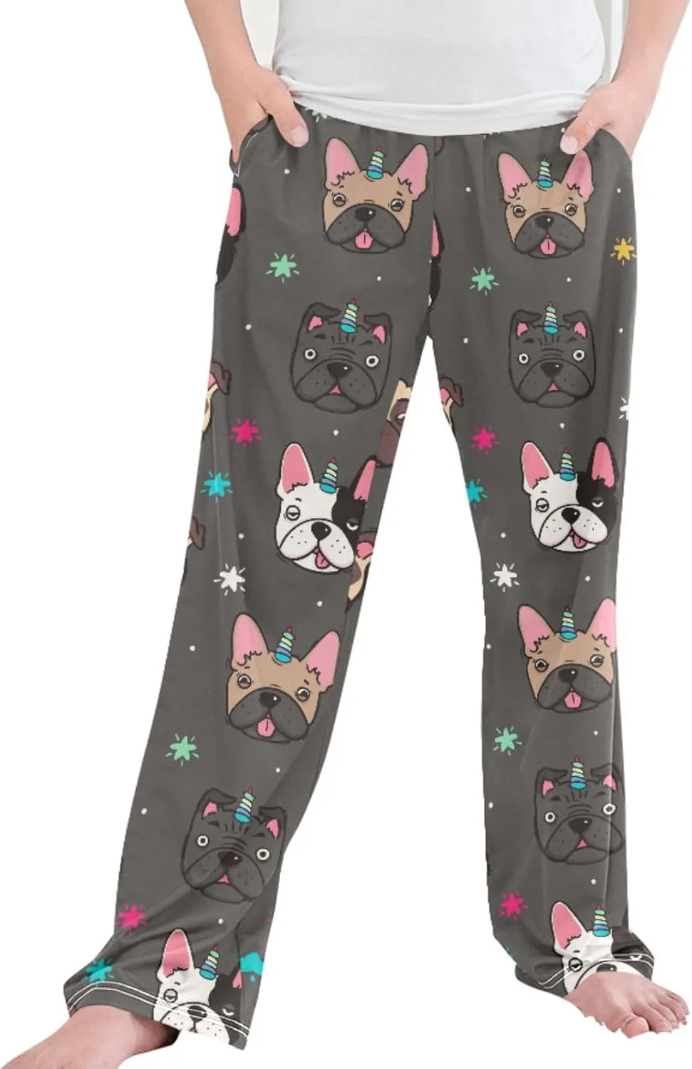 Pigsaly Boys' Pants Unicorn Rainbow Dog Long Bottoms Cute Golden Stars Jogger Pants Elastic Waist Trousers With Pockets S
