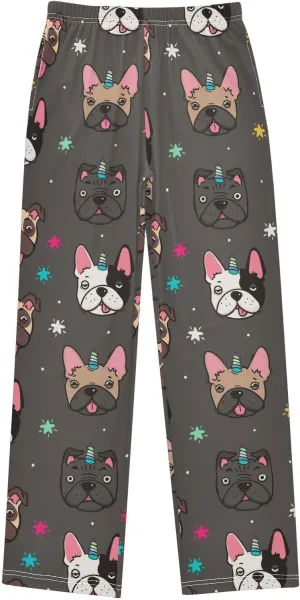 Pigsaly Boys' Pants Unicorn Rainbow Dog Long Bottoms Cute Golden Stars Jogger Pants Elastic Waist Trousers With Pockets S