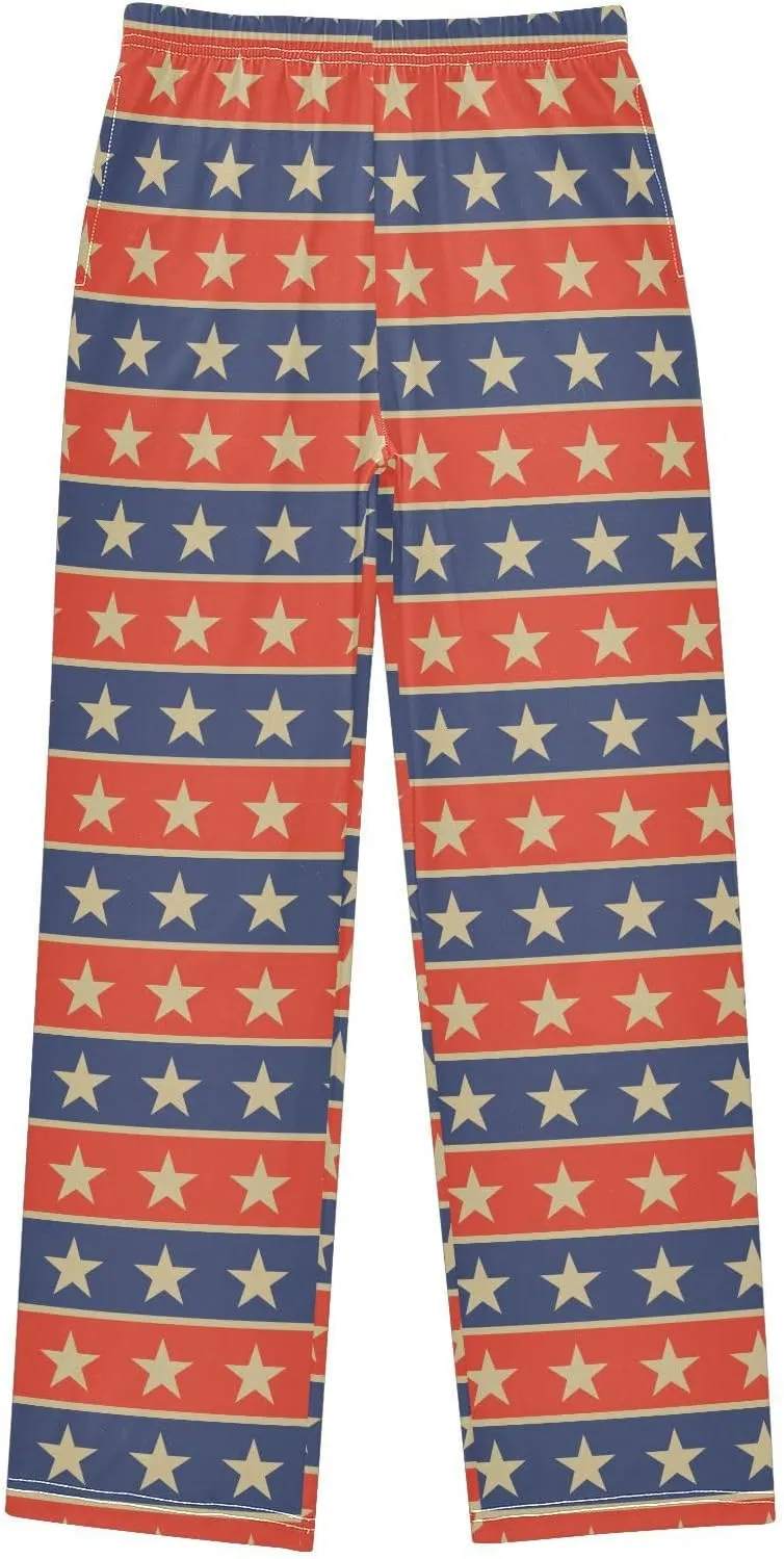 Pigsaly Boys' Pants Vintage Gold Stars Long Bottoms Red Blue Star Stripe Jogger Pants Elastic Waist Trousers with Pockets S