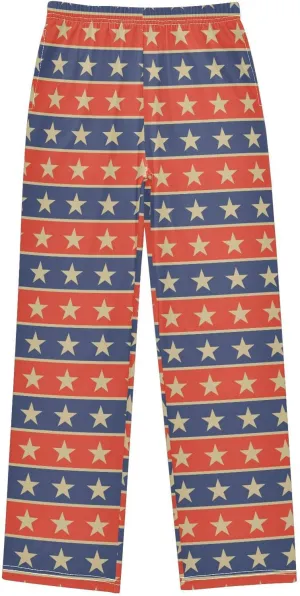 Pigsaly Boys' Pants Vintage Gold Stars Long Bottoms Red Blue Star Stripe Jogger Pants Elastic Waist Trousers with Pockets S