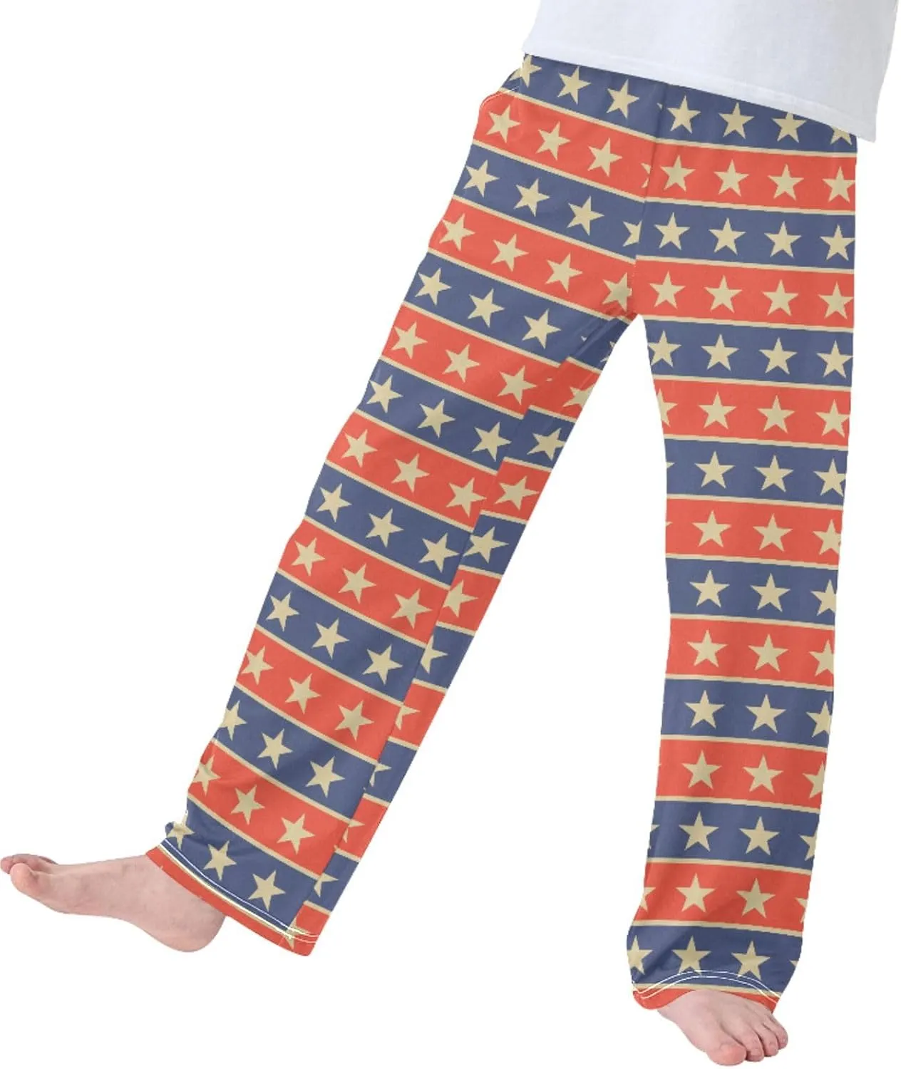 Pigsaly Boys' Pants Vintage Gold Stars Long Bottoms Red Blue Star Stripe Jogger Pants Elastic Waist Trousers with Pockets S