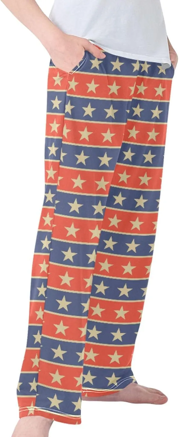 Pigsaly Boys' Pants Vintage Gold Stars Long Bottoms Red Blue Star Stripe Jogger Pants Elastic Waist Trousers with Pockets S