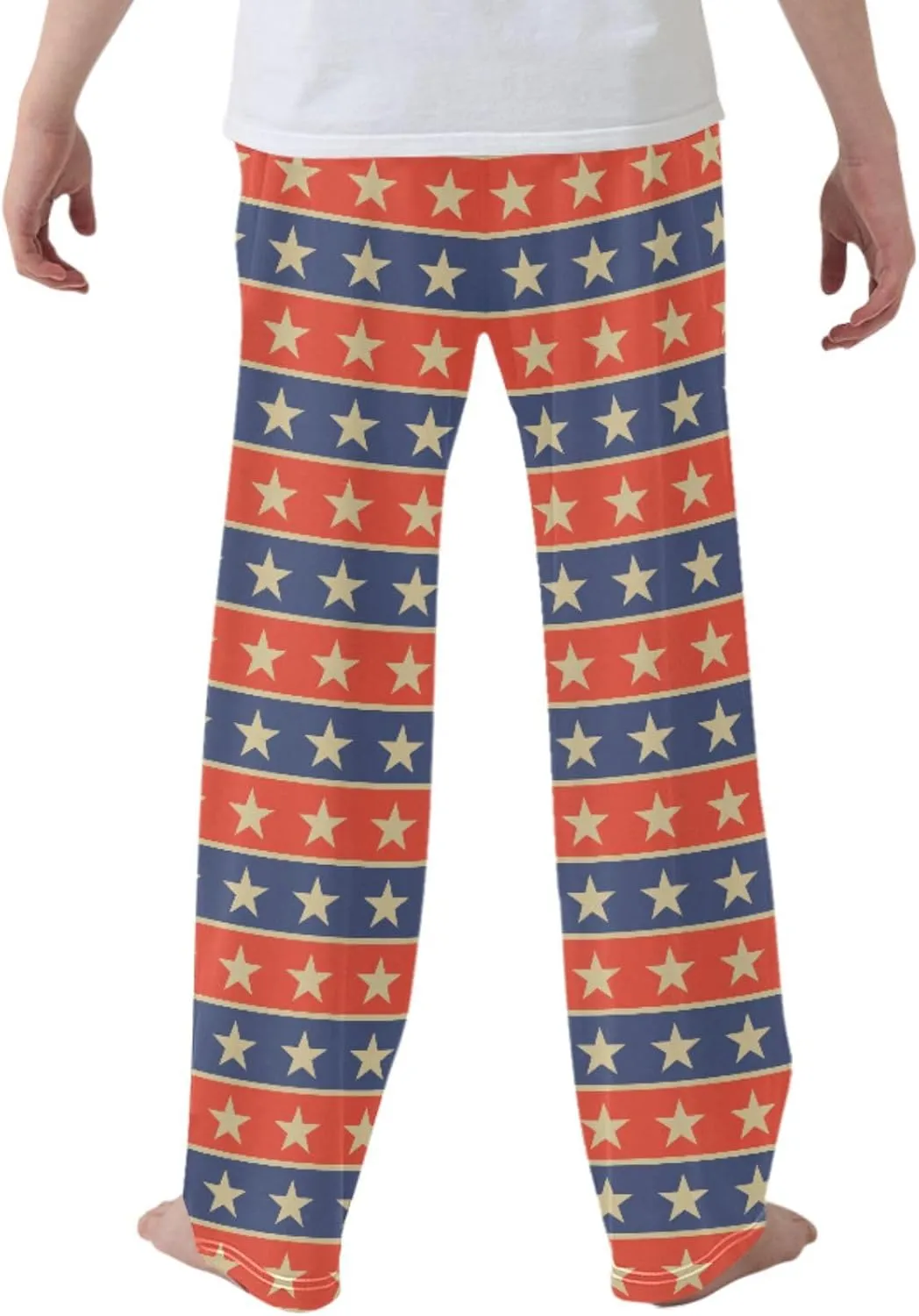 Pigsaly Boys' Pants Vintage Gold Stars Long Bottoms Red Blue Star Stripe Jogger Pants Elastic Waist Trousers with Pockets S