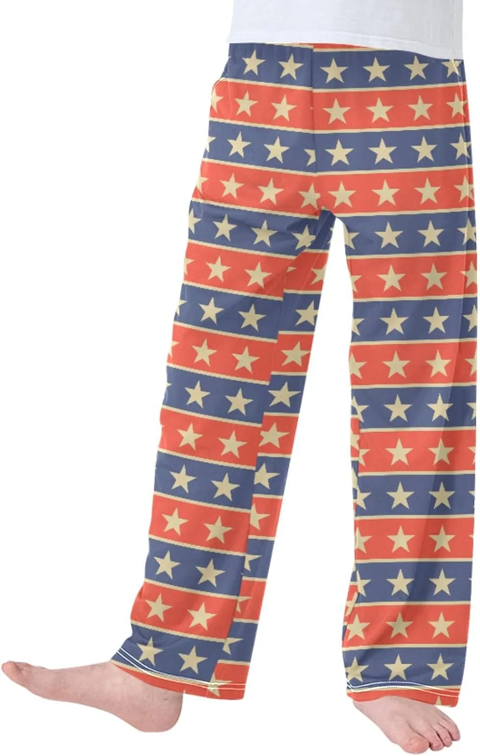 Pigsaly Boys' Pants Vintage Gold Stars Long Bottoms Red Blue Star Stripe Jogger Pants Elastic Waist Trousers with Pockets S
