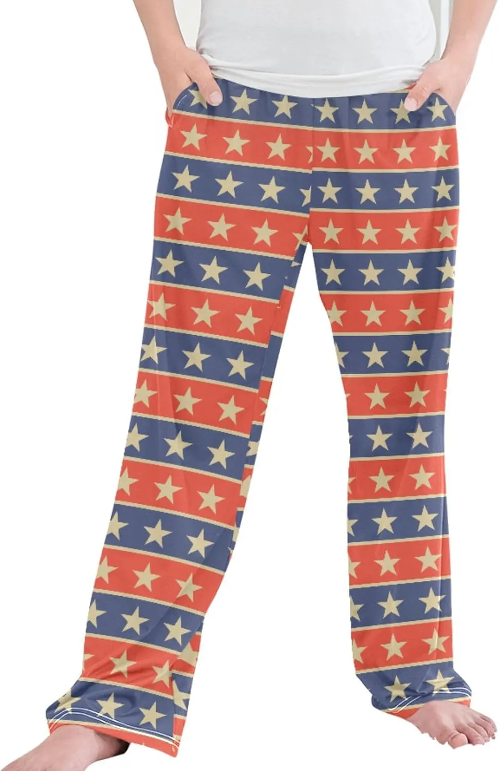 Pigsaly Boys' Pants Vintage Gold Stars Long Bottoms Red Blue Star Stripe Jogger Pants Elastic Waist Trousers with Pockets S