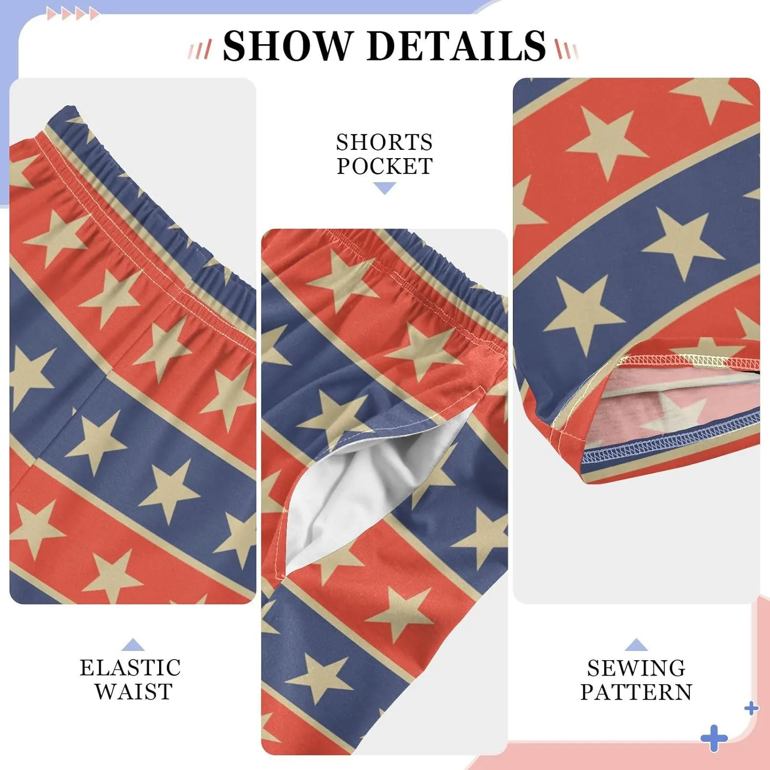 Pigsaly Boys' Pants Vintage Gold Stars Long Bottoms Red Blue Star Stripe Jogger Pants Elastic Waist Trousers with Pockets S