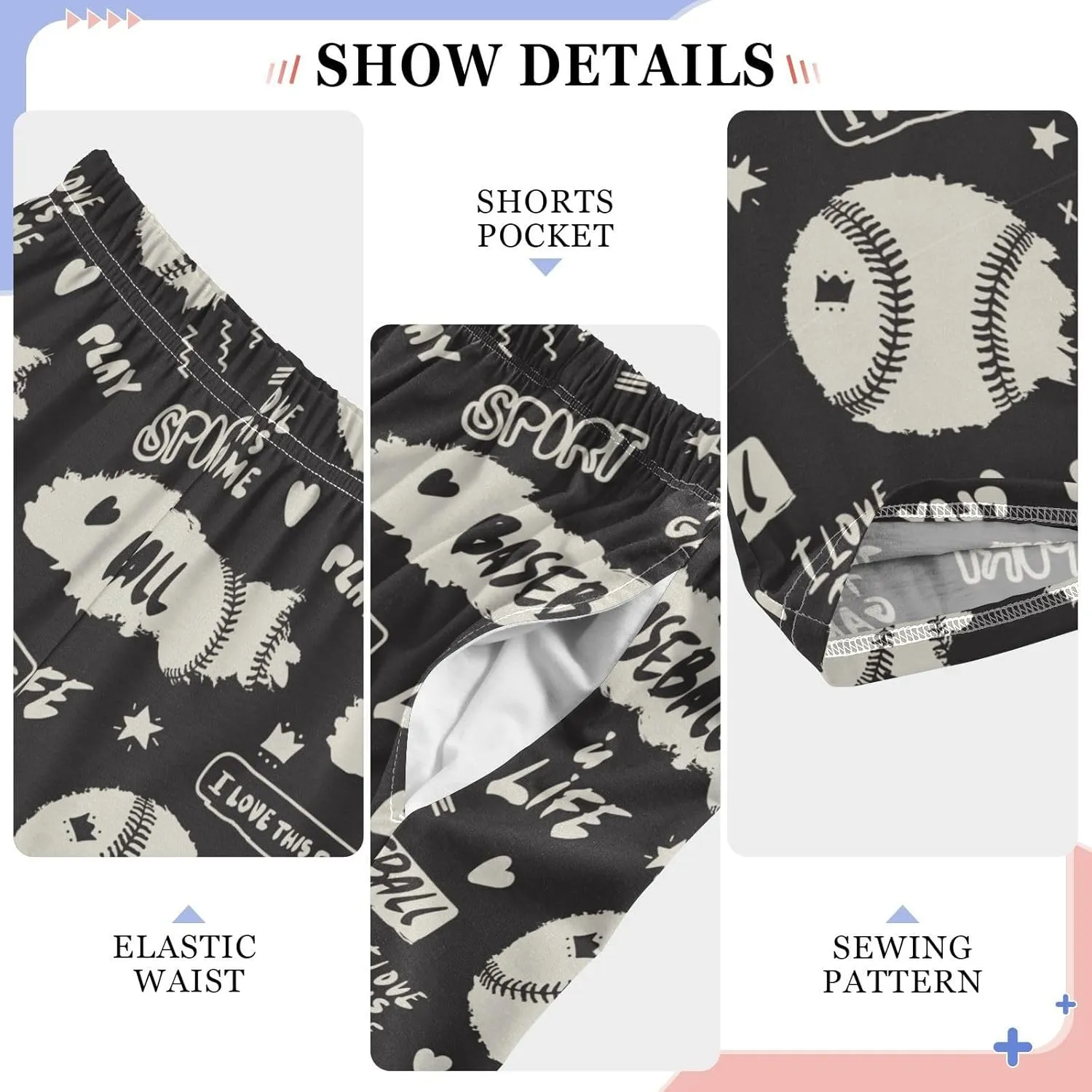 Pigsaly Boys' Pants Vintage Grunge Baseballs Sports Long Bottoms Stars Hearts Jogger Pants Elastic Waist Trousers Pockets S