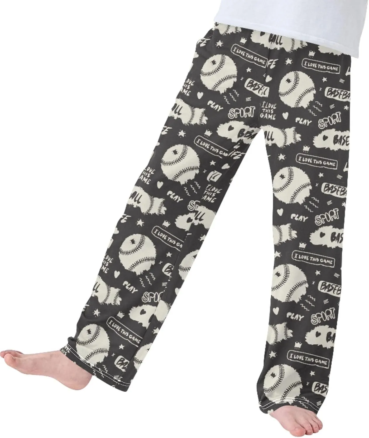 Pigsaly Boys' Pants Vintage Grunge Baseballs Sports Long Bottoms Stars Hearts Jogger Pants Elastic Waist Trousers Pockets S