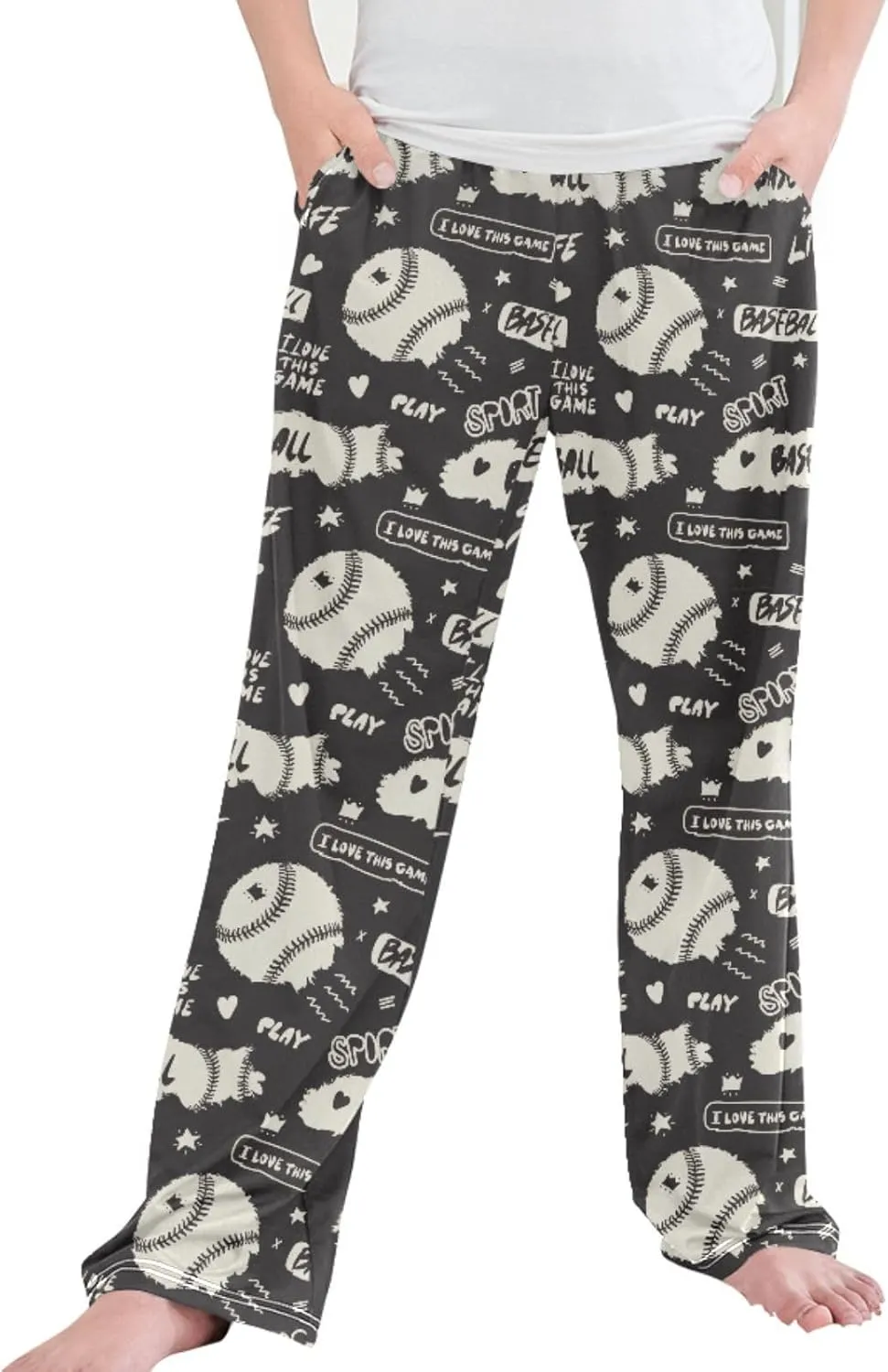 Pigsaly Boys' Pants Vintage Grunge Baseballs Sports Long Bottoms Stars Hearts Jogger Pants Elastic Waist Trousers Pockets S