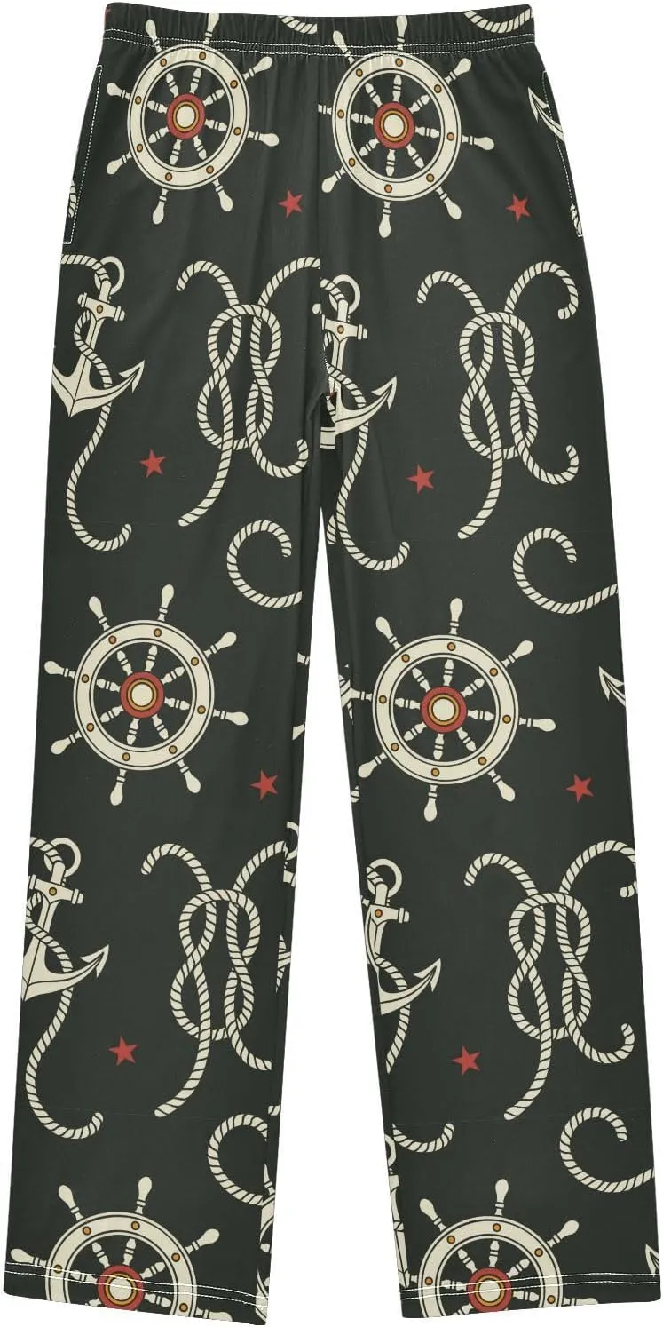 Pigsaly Boys' Pants Vintage Helm Rope Anchor Long Bottoms Red Stars Jogger Pants Elastic Waist Trousers with Pockets S