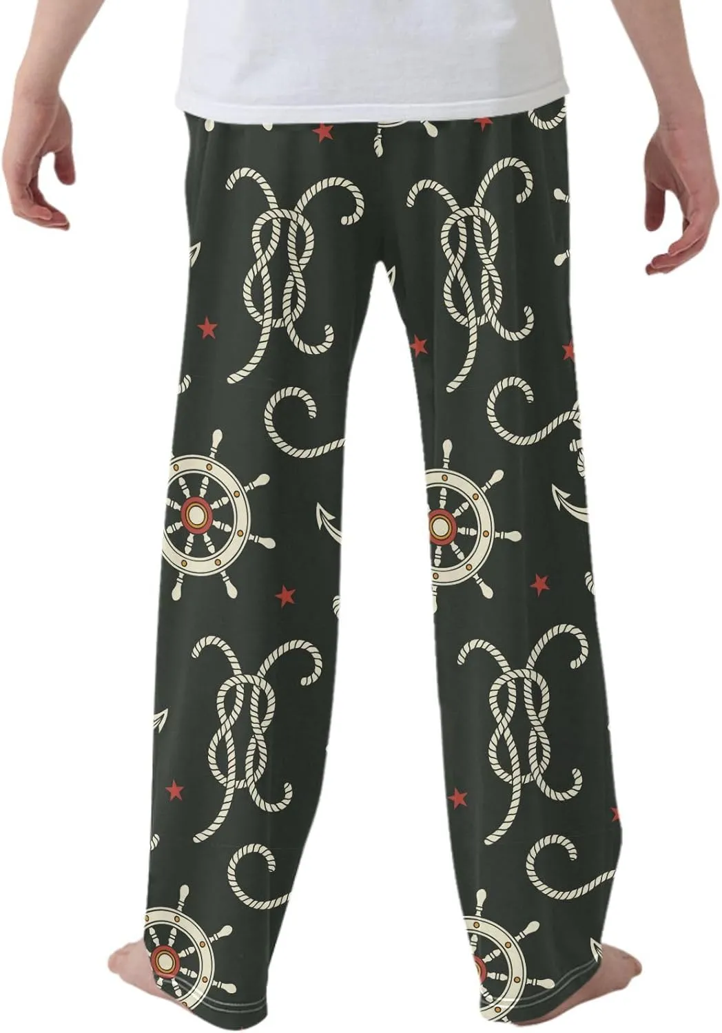 Pigsaly Boys' Pants Vintage Helm Rope Anchor Long Bottoms Red Stars Jogger Pants Elastic Waist Trousers with Pockets S