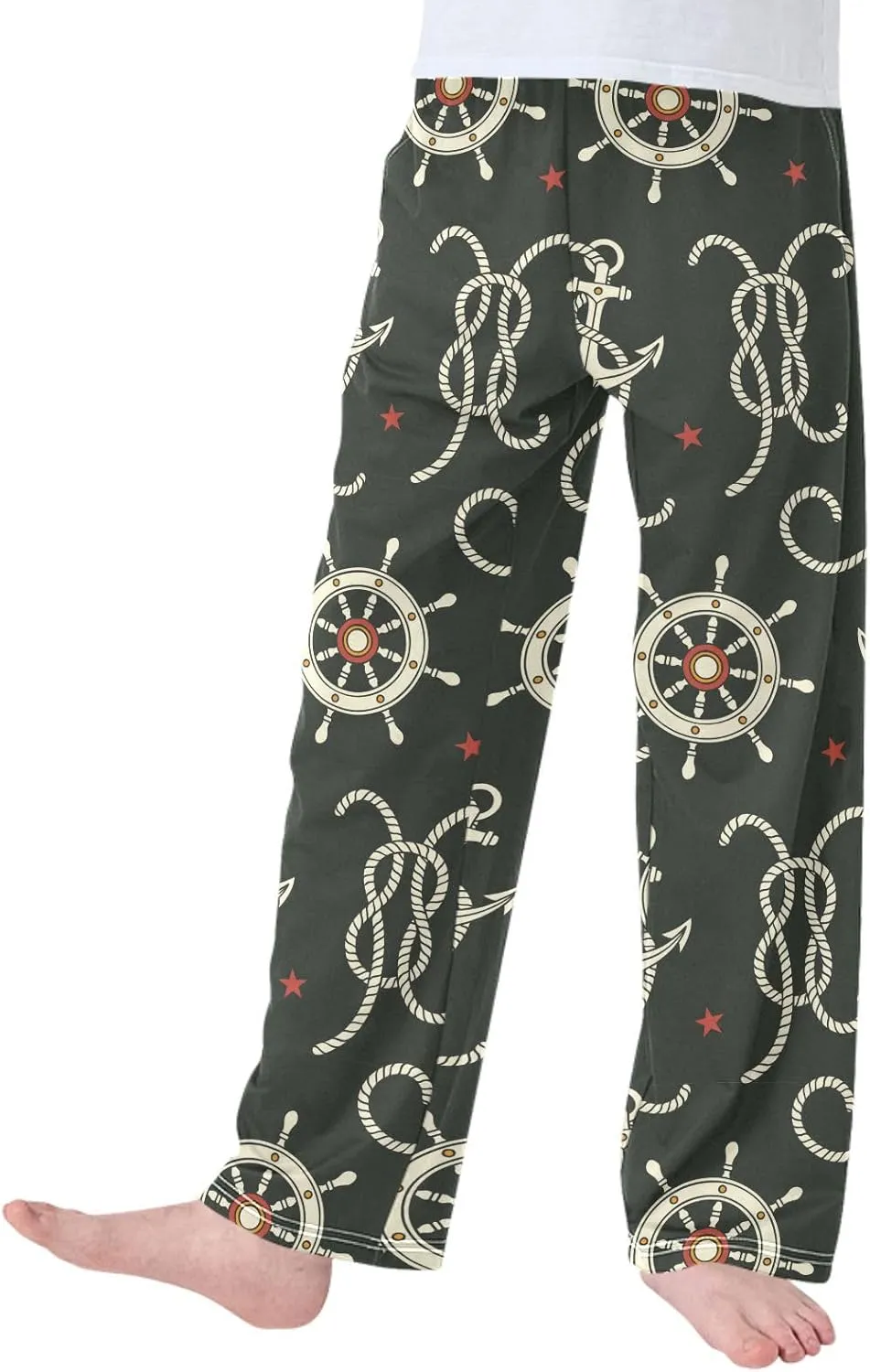 Pigsaly Boys' Pants Vintage Helm Rope Anchor Long Bottoms Red Stars Jogger Pants Elastic Waist Trousers with Pockets S