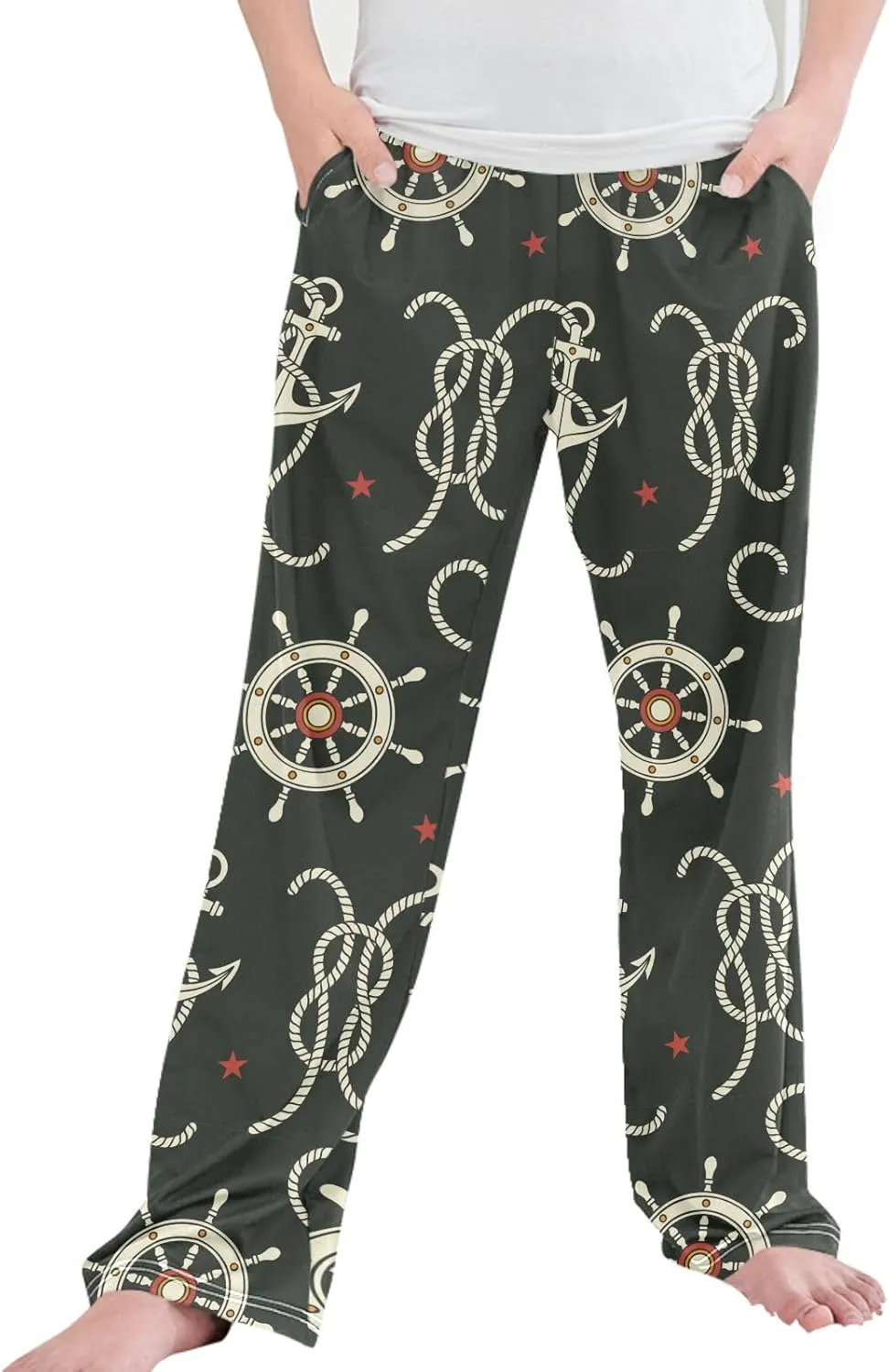Pigsaly Boys' Pants Vintage Helm Rope Anchor Long Bottoms Red Stars Jogger Pants Elastic Waist Trousers with Pockets S