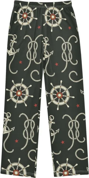 Pigsaly Boys' Pants Vintage Helm Rope Anchor Long Bottoms Red Stars Jogger Pants Elastic Waist Trousers with Pockets S
