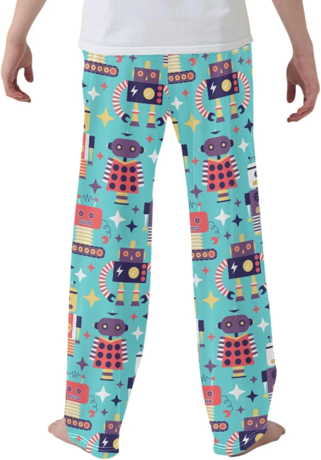 Pigsaly Boys' Pants Vintage Various Robots Long Bottoms Gold Star Jogger Pants Elastic Waist Trousers With Pockets S