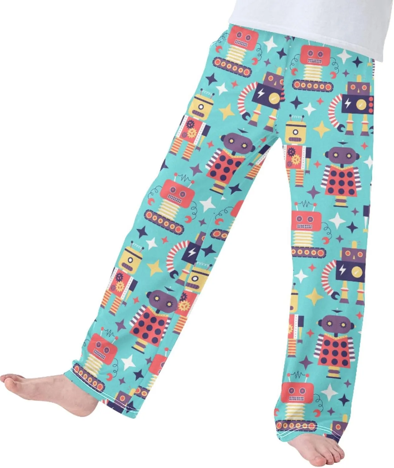 Pigsaly Boys' Pants Vintage Various Robots Long Bottoms Gold Star Jogger Pants Elastic Waist Trousers With Pockets S