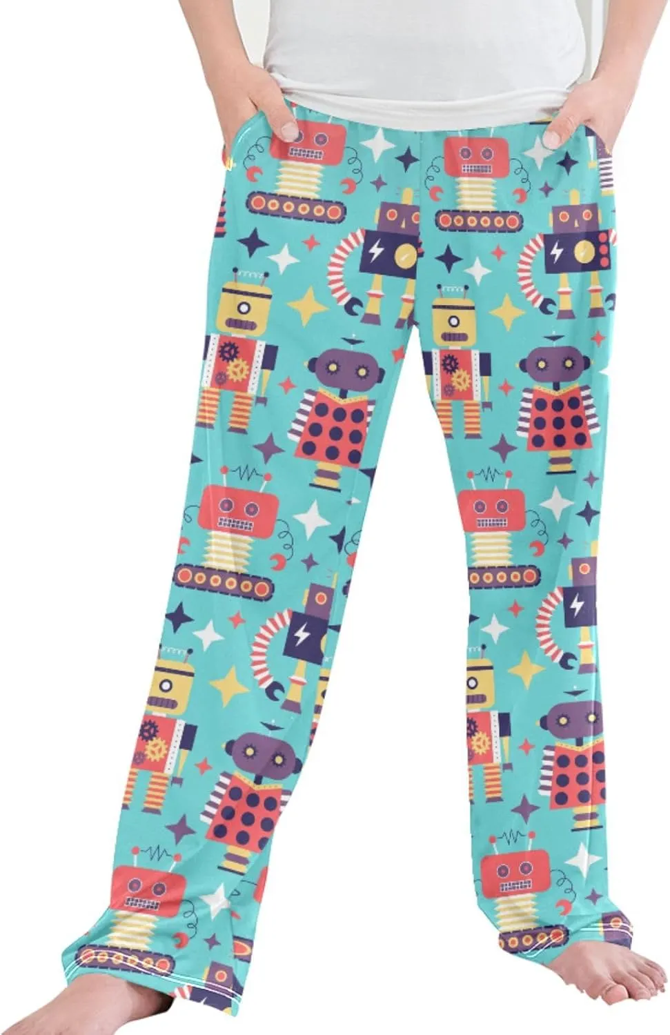 Pigsaly Boys' Pants Vintage Various Robots Long Bottoms Gold Star Jogger Pants Elastic Waist Trousers With Pockets S