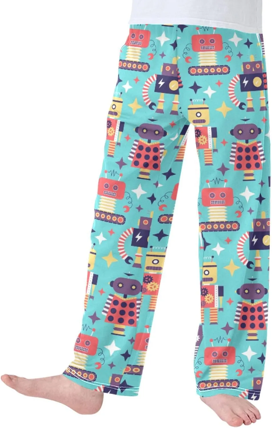 Pigsaly Boys' Pants Vintage Various Robots Long Bottoms Gold Star Jogger Pants Elastic Waist Trousers With Pockets S