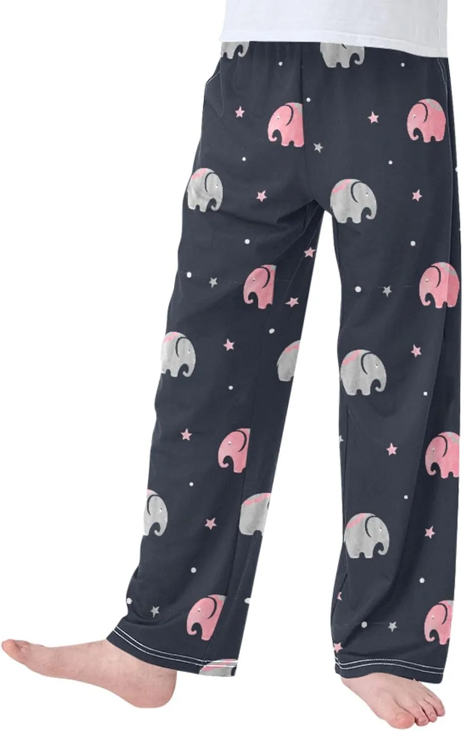 Pigsaly Boys' Pants Watercolor Cute Elephants Long Bottoms Red Stars Jogger Pants Elastic Waist Trousers With Pockets S