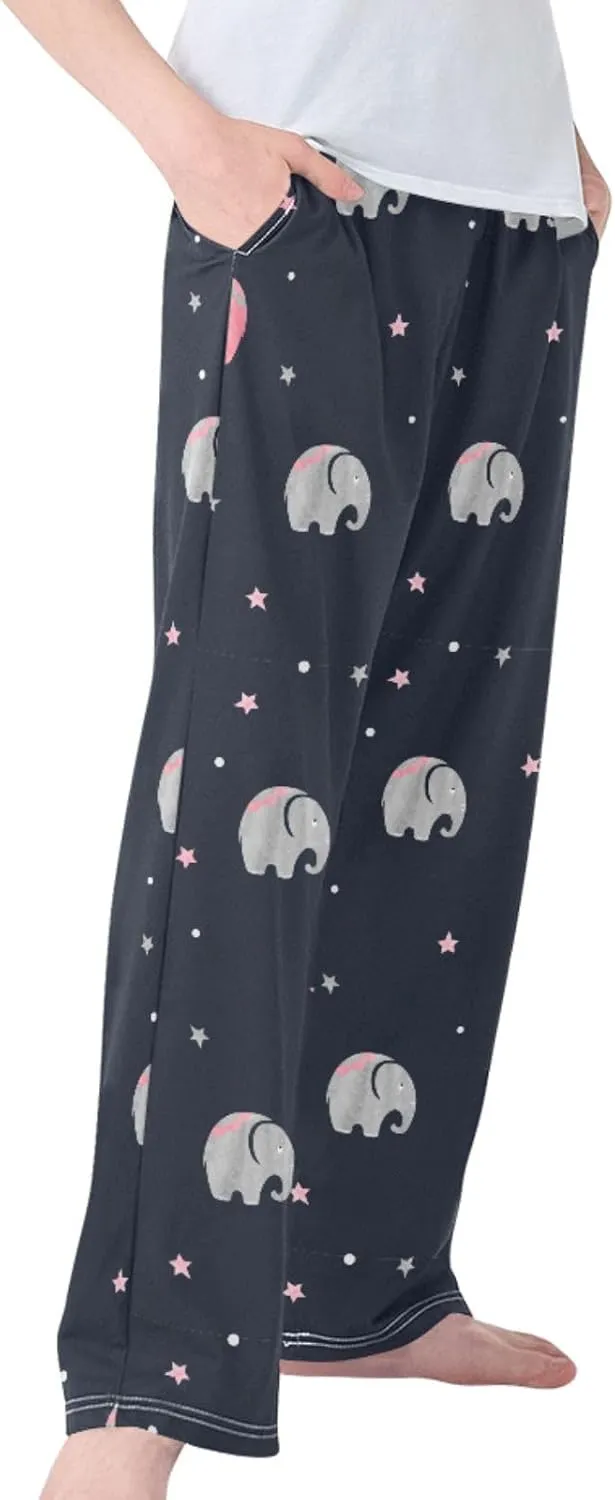 Pigsaly Boys' Pants Watercolor Cute Elephants Long Bottoms Red Stars Jogger Pants Elastic Waist Trousers With Pockets S