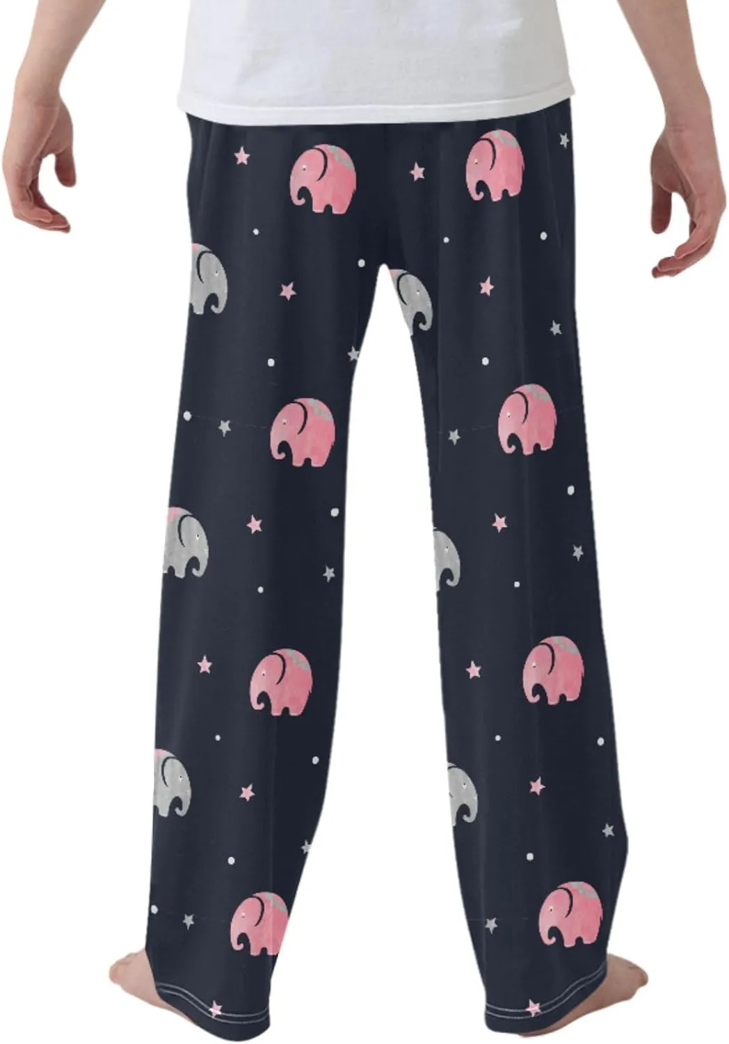 Pigsaly Boys' Pants Watercolor Cute Elephants Long Bottoms Red Stars Jogger Pants Elastic Waist Trousers With Pockets S