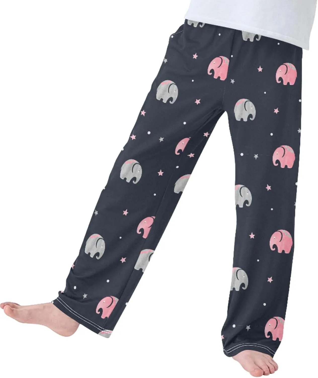 Pigsaly Boys' Pants Watercolor Cute Elephants Long Bottoms Red Stars Jogger Pants Elastic Waist Trousers With Pockets S