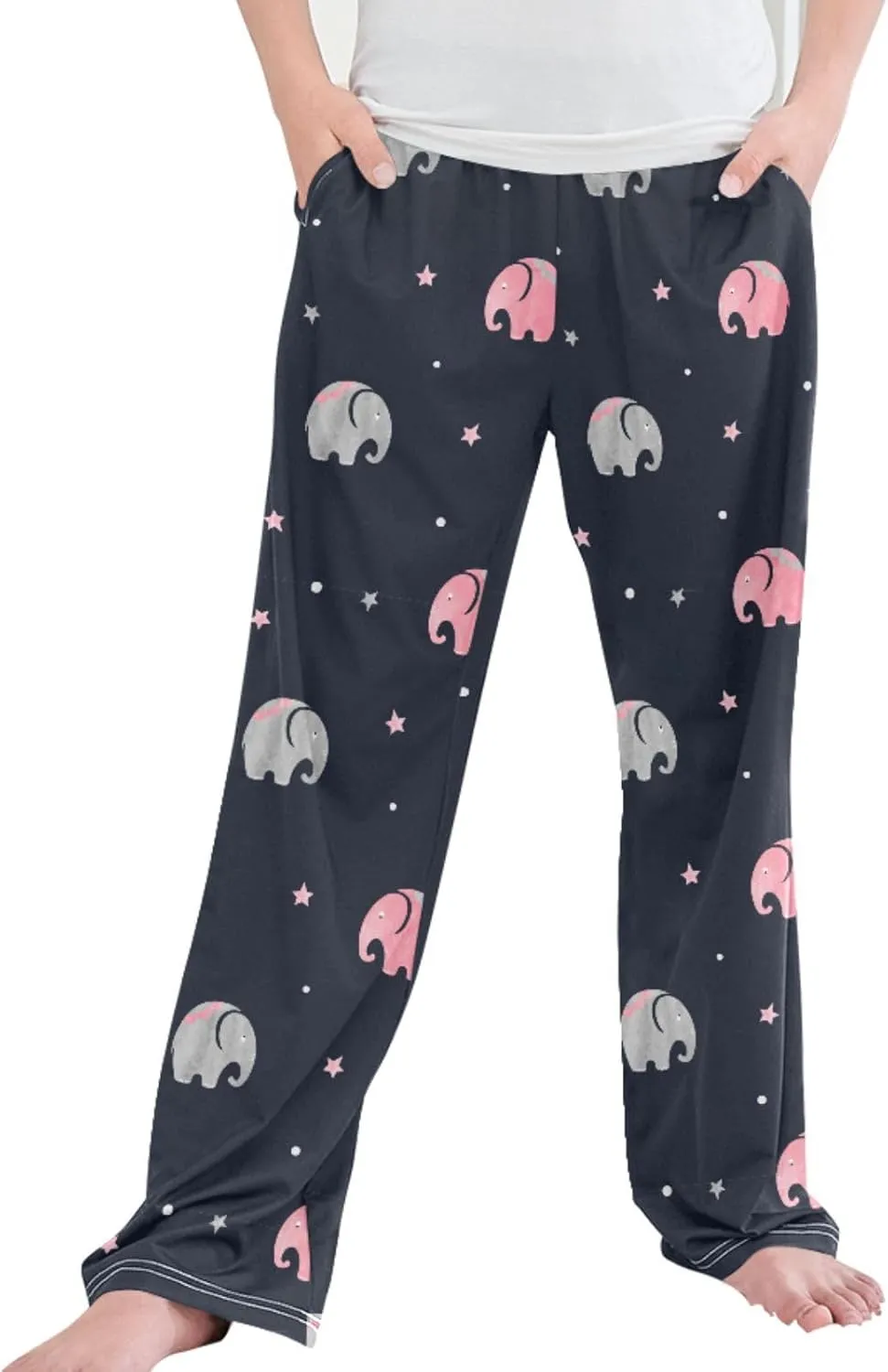 Pigsaly Boys' Pants Watercolor Cute Elephants Long Bottoms Red Stars Jogger Pants Elastic Waist Trousers With Pockets S