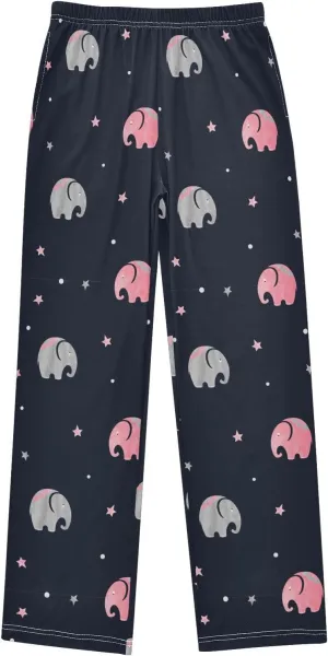 Pigsaly Boys' Pants Watercolor Cute Elephants Long Bottoms Red Stars Jogger Pants Elastic Waist Trousers With Pockets S