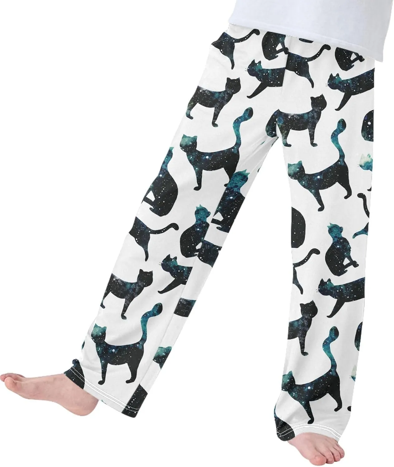 Pigsaly Boys' Pants Watercolor Galaxy Cats Long Bottoms Planet Star Jogger Pants Elastic Waist Trousers with Pockets S