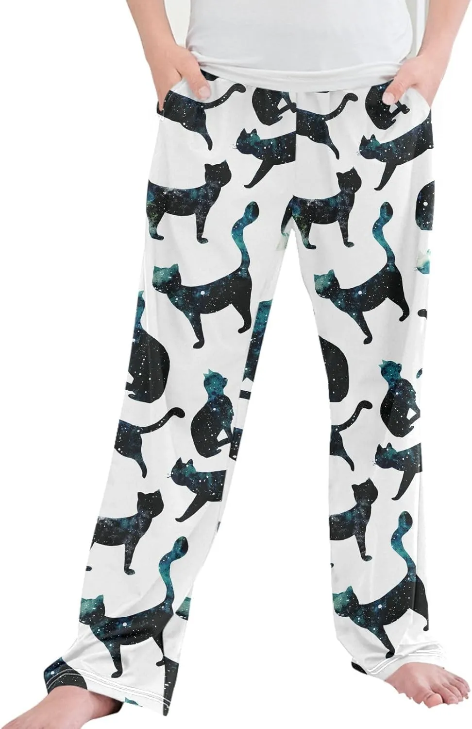 Pigsaly Boys' Pants Watercolor Galaxy Cats Long Bottoms Planet Star Jogger Pants Elastic Waist Trousers with Pockets S