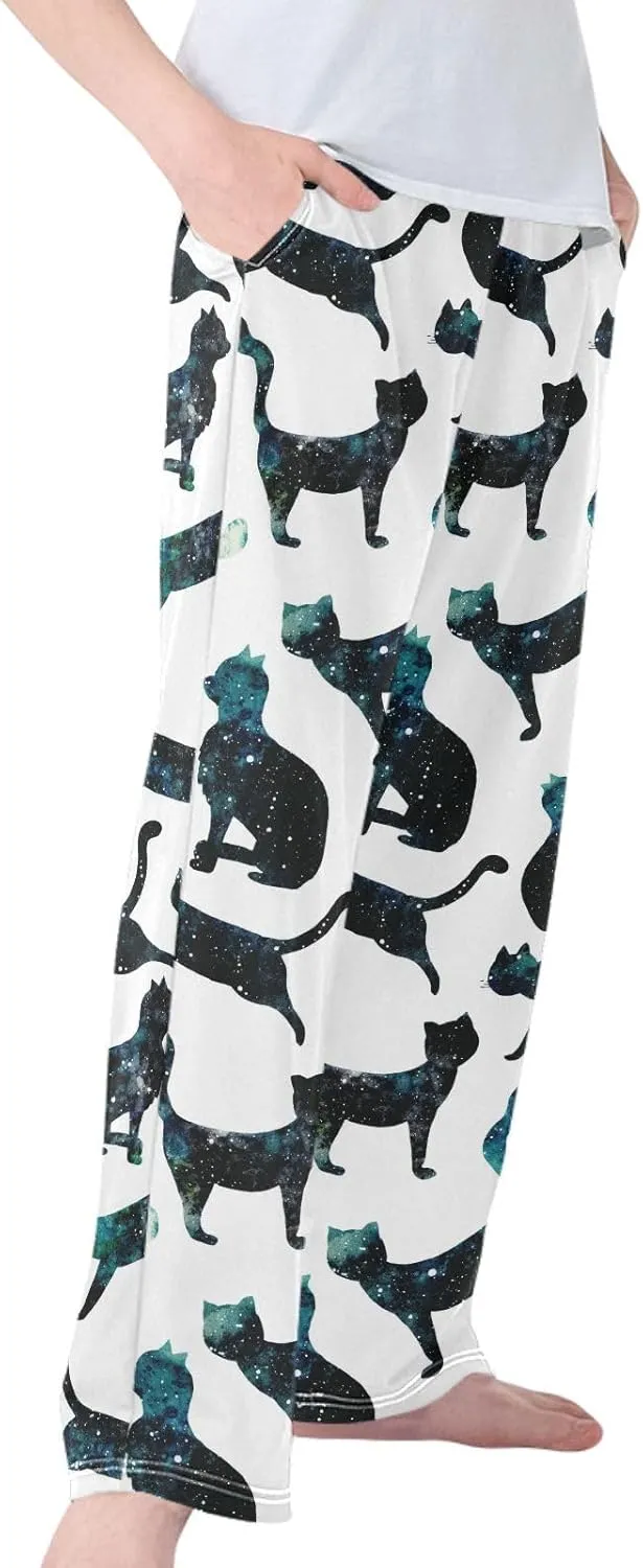 Pigsaly Boys' Pants Watercolor Galaxy Cats Long Bottoms Planet Star Jogger Pants Elastic Waist Trousers with Pockets S