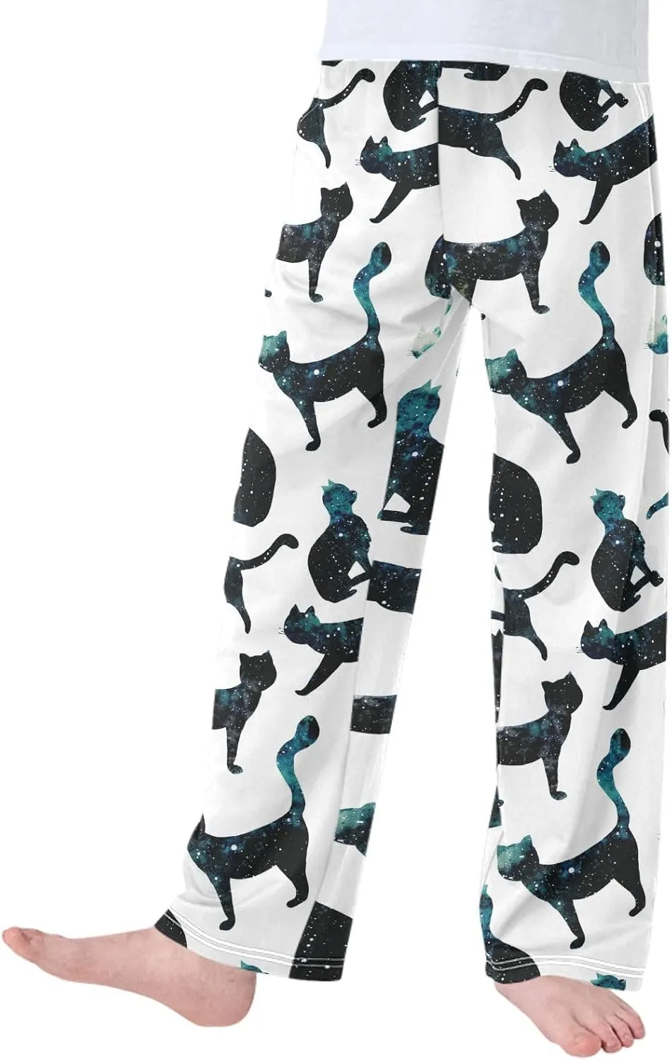 Pigsaly Boys' Pants Watercolor Galaxy Cats Long Bottoms Planet Star Jogger Pants Elastic Waist Trousers with Pockets S