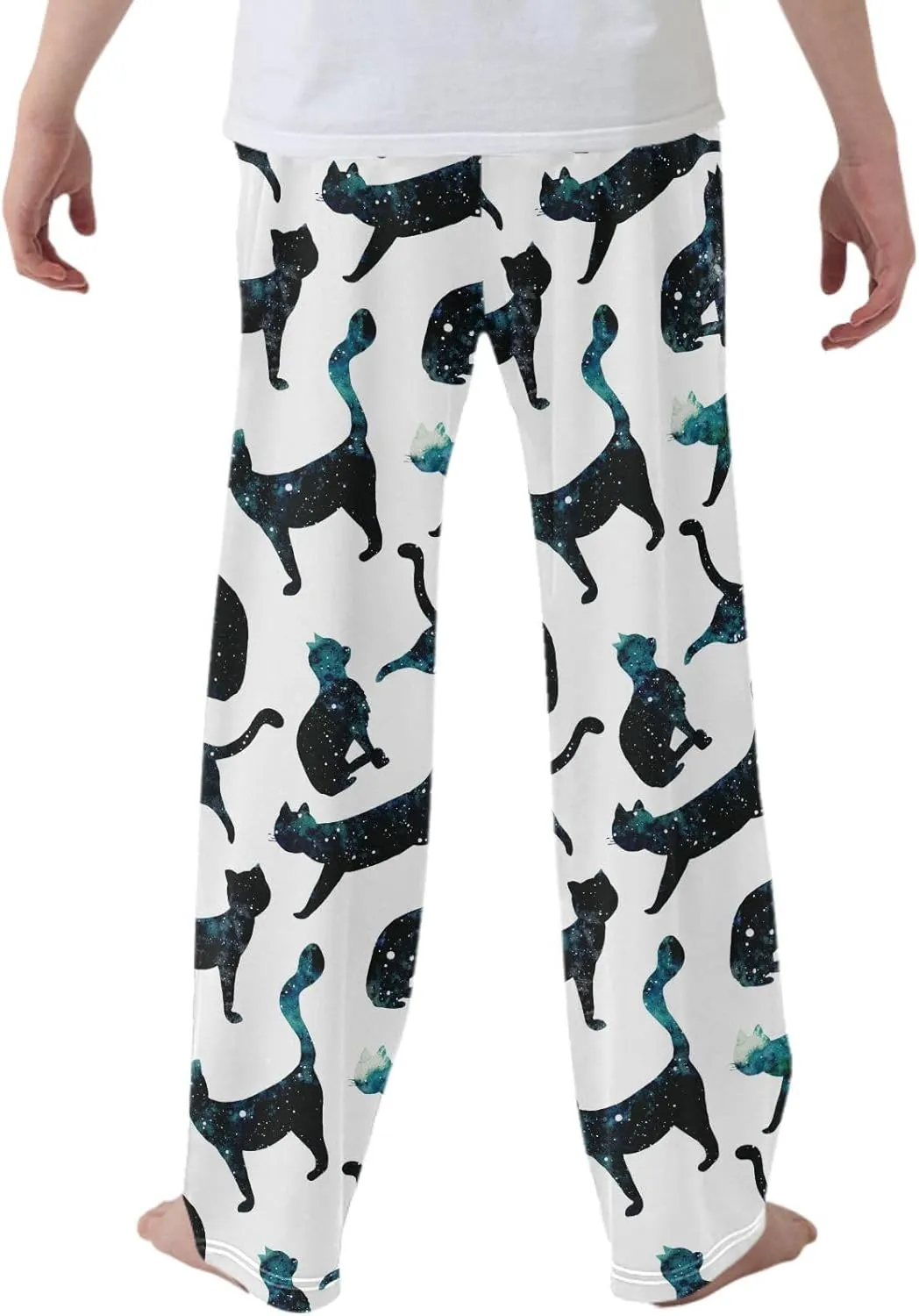 Pigsaly Boys' Pants Watercolor Galaxy Cats Long Bottoms Planet Star Jogger Pants Elastic Waist Trousers with Pockets S