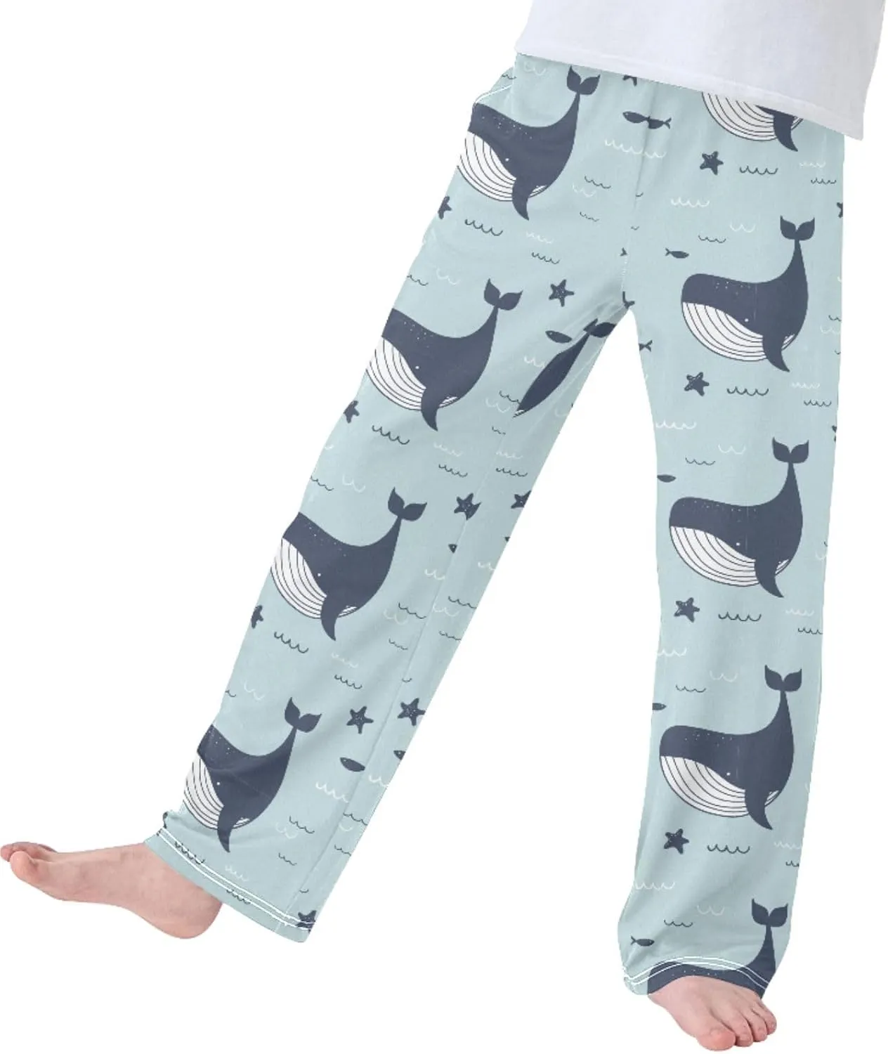 Pigsaly Boys' Pants Whales Dolphins Long Bottoms Sea Stars Fish Jogger Pants Elastic Waist Trousers With Pockets S
