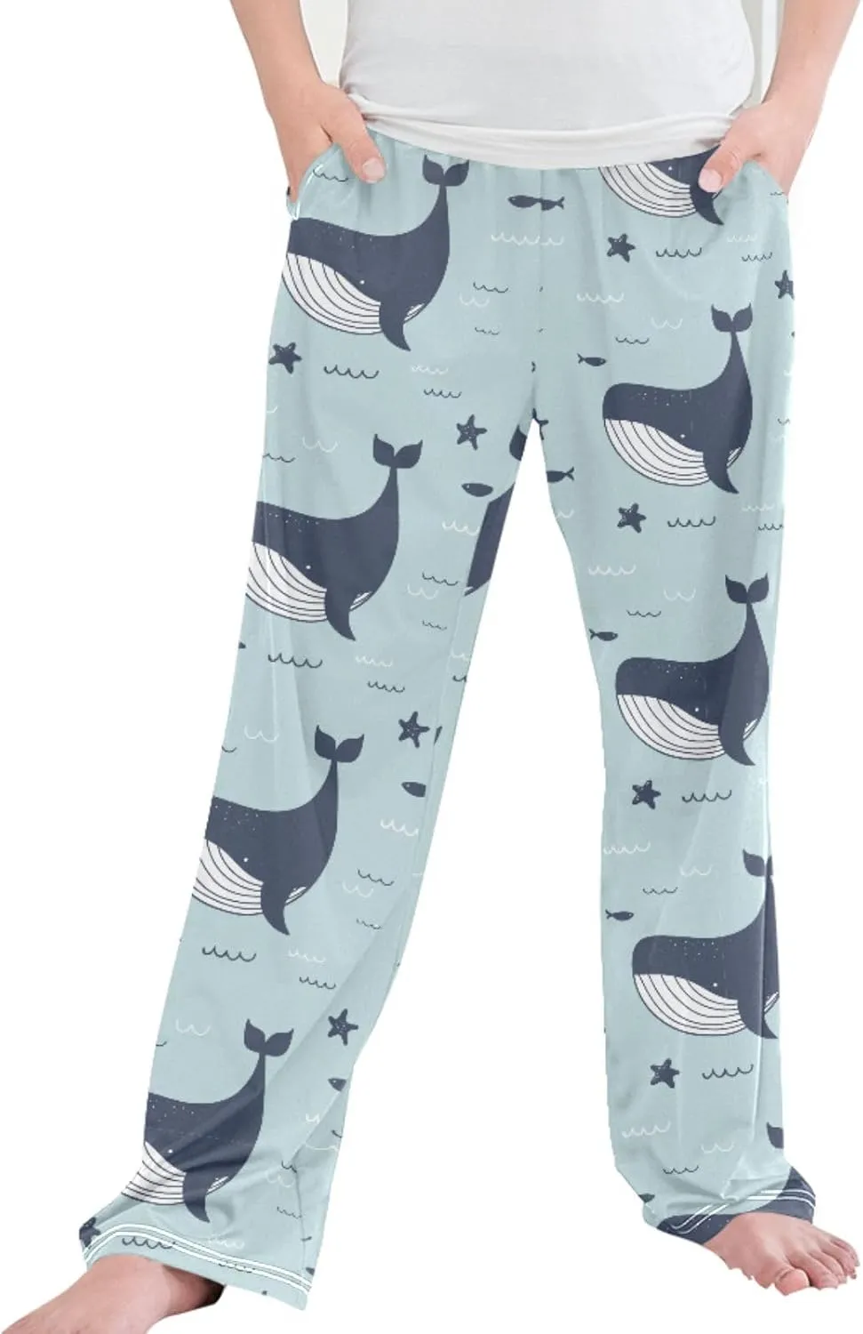 Pigsaly Boys' Pants Whales Dolphins Long Bottoms Sea Stars Fish Jogger Pants Elastic Waist Trousers With Pockets S