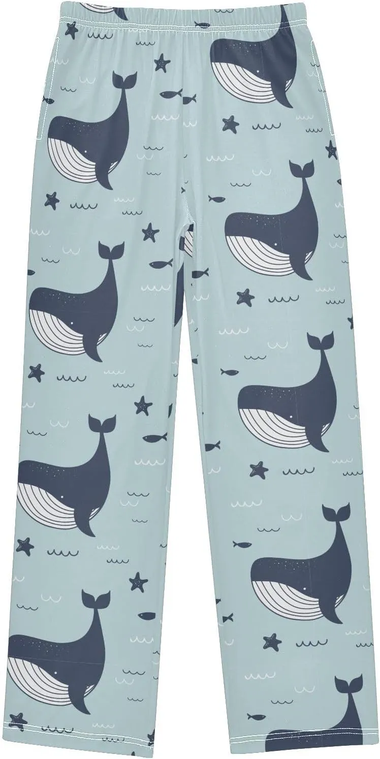 Pigsaly Boys' Pants Whales Dolphins Long Bottoms Sea Stars Fish Jogger Pants Elastic Waist Trousers With Pockets S