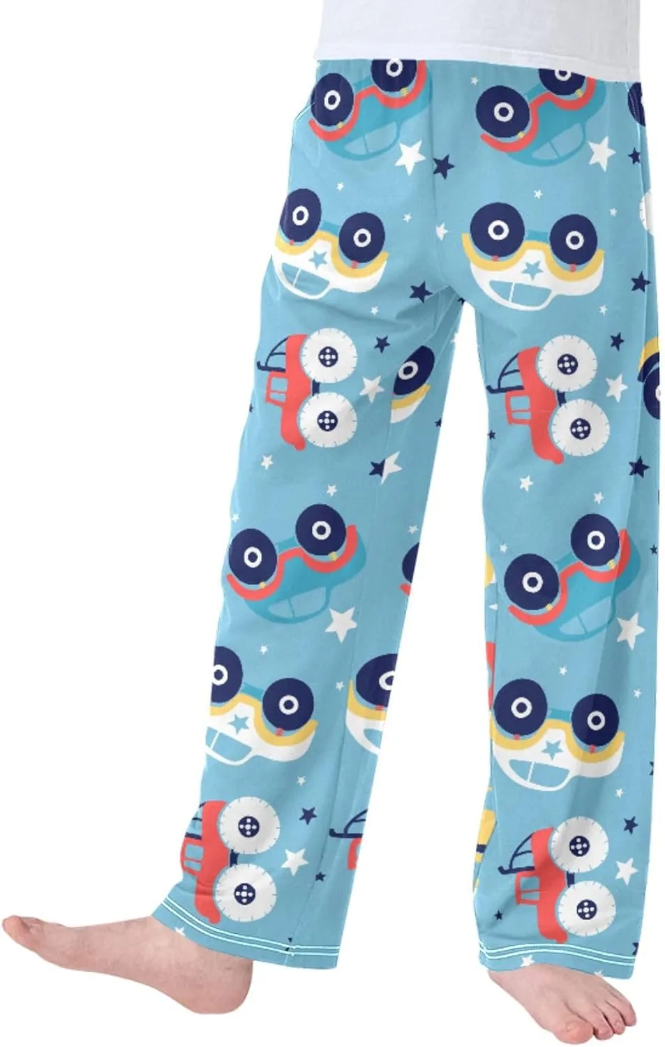 Pigsaly Boys' Pants White Star Cute Car Long Bottoms Blue Red Truck Jogger Pants Elastic Waist Trousers With Pockets S